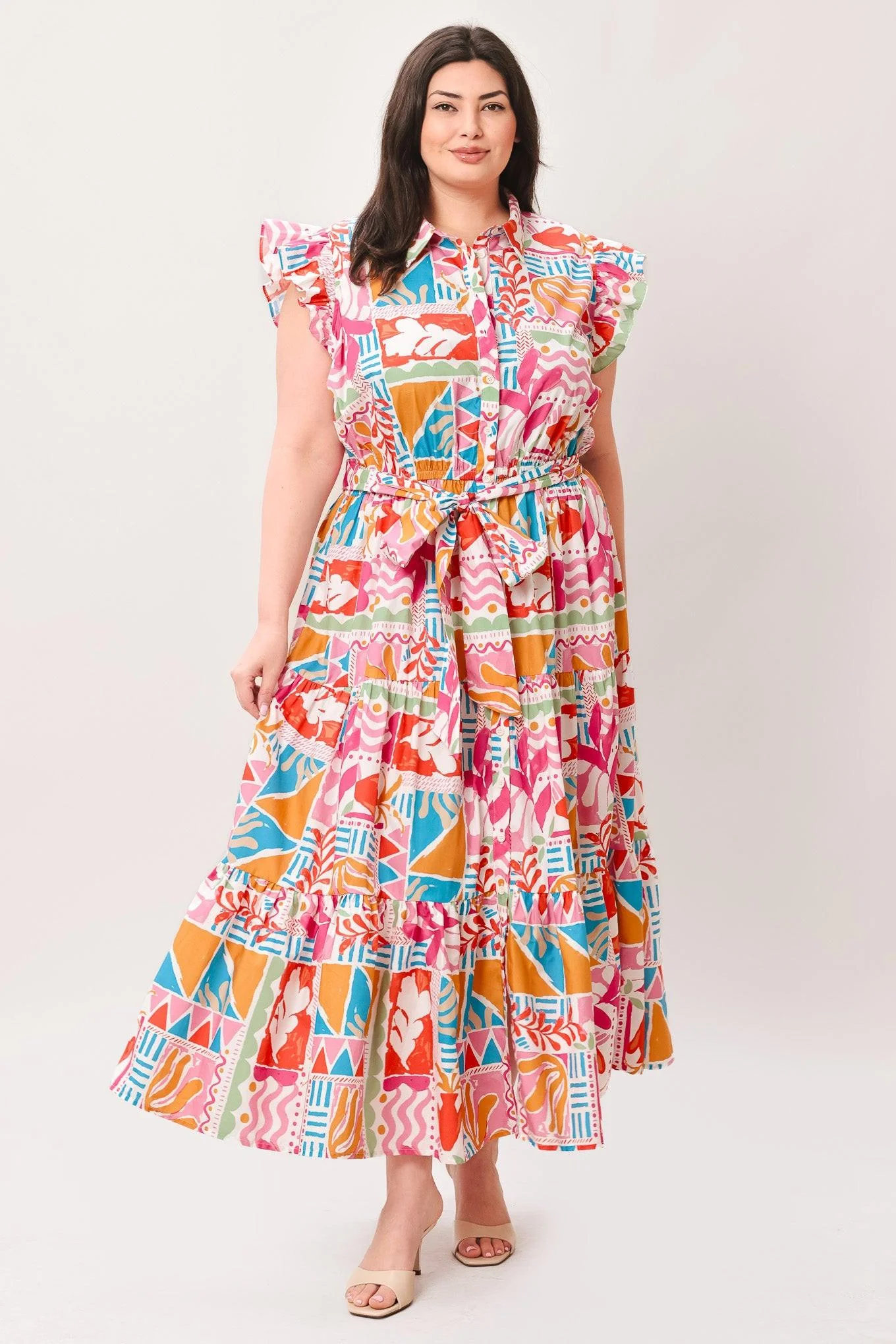 Riviera Mosaic Woven Midi Dress - Image 9