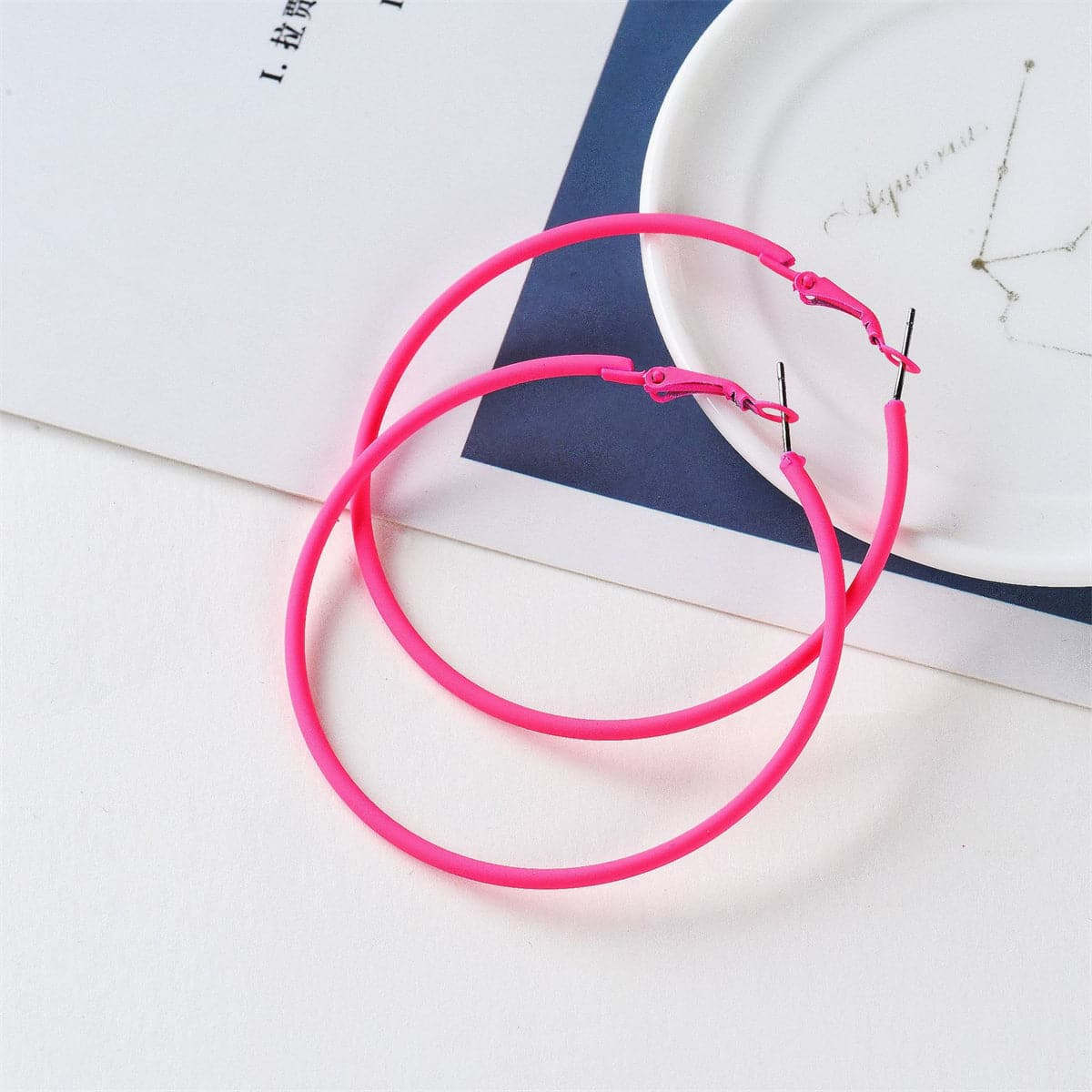 Rose Enamel & Silvertone Hoop Earrings - Image 8