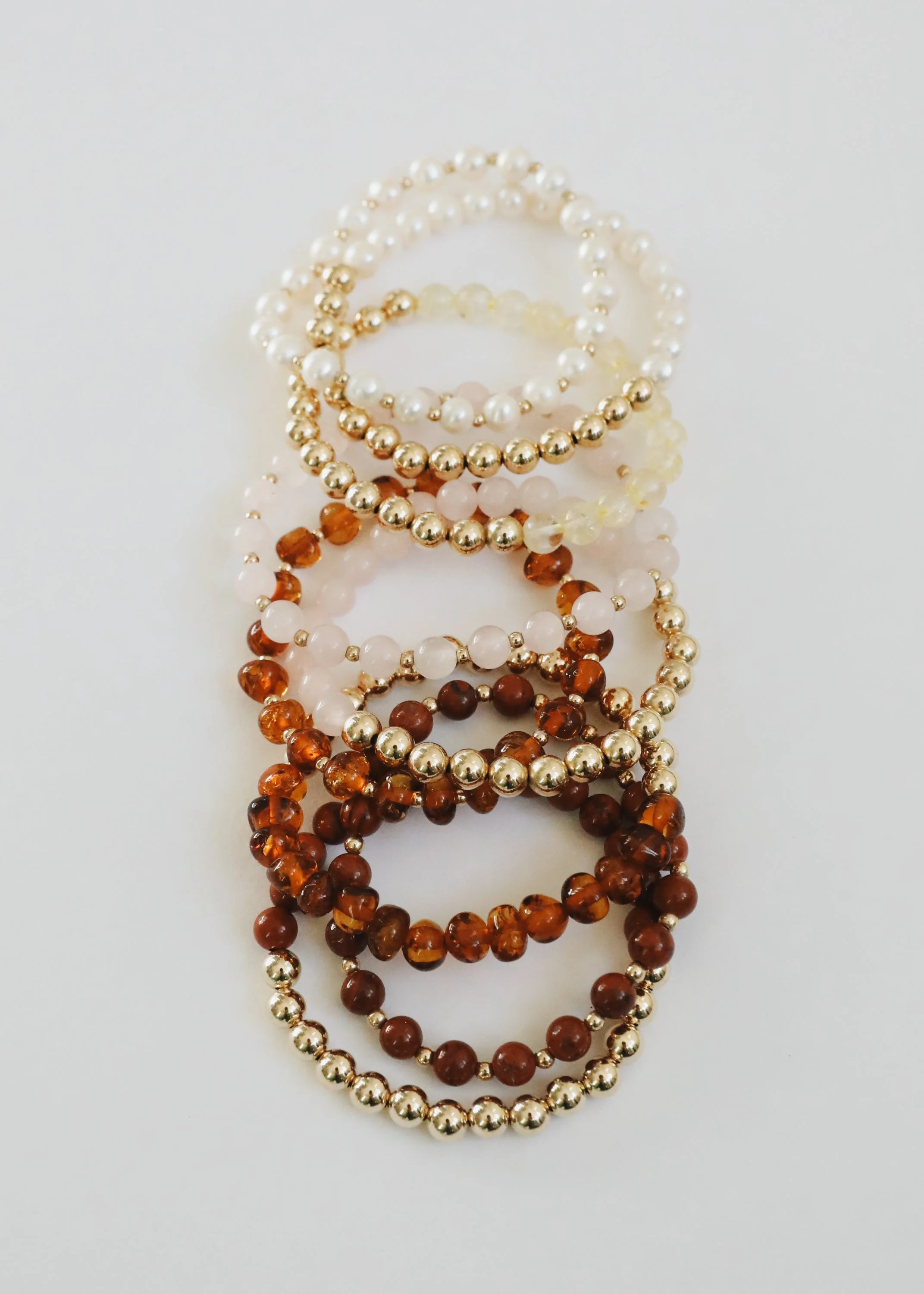 Rose Quartz : 14k Gold Filled Sun + Moon || Stretch Bracelets - Image 4