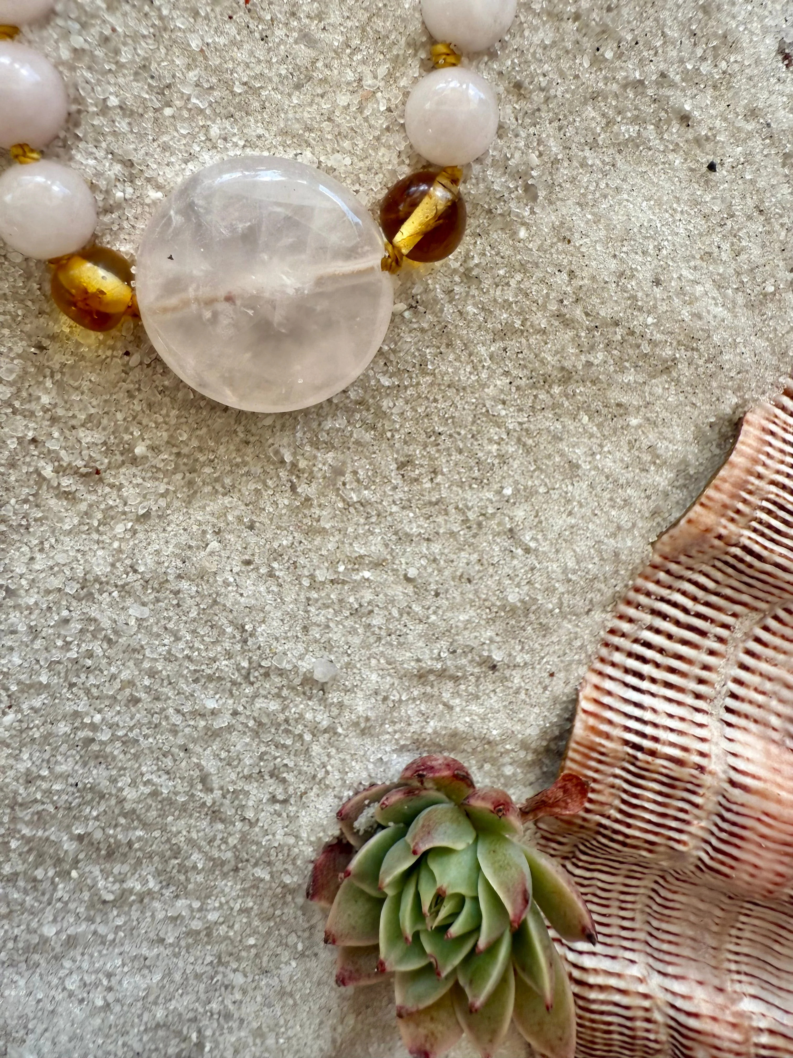 Rose Quartz + Honey Baltic Sea Amber || Rose Quartz Stone Necklace - Image 5
