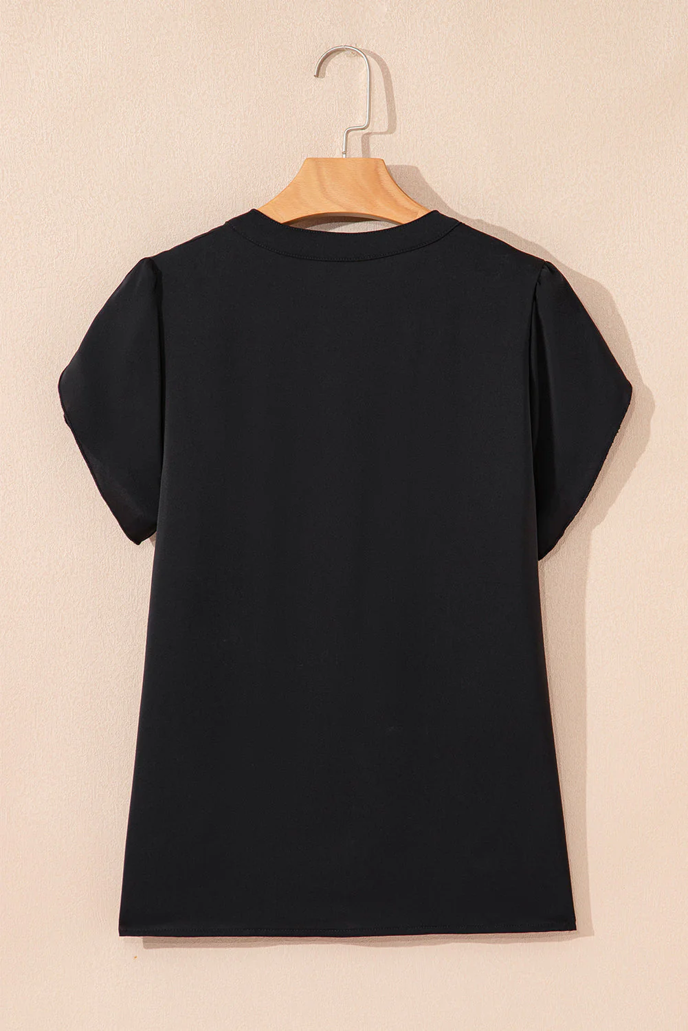 Rose Red Silky Notched Neckline Petal Sleeve Blouse - Image 16