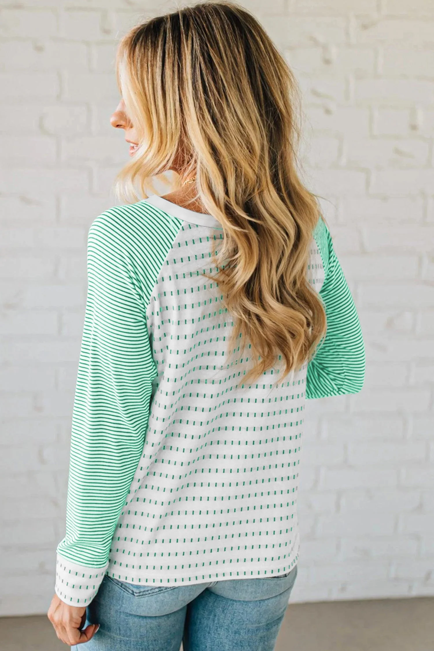 Rose Stripe Raglan Patchwork Long Sleeve Tee - Image 8