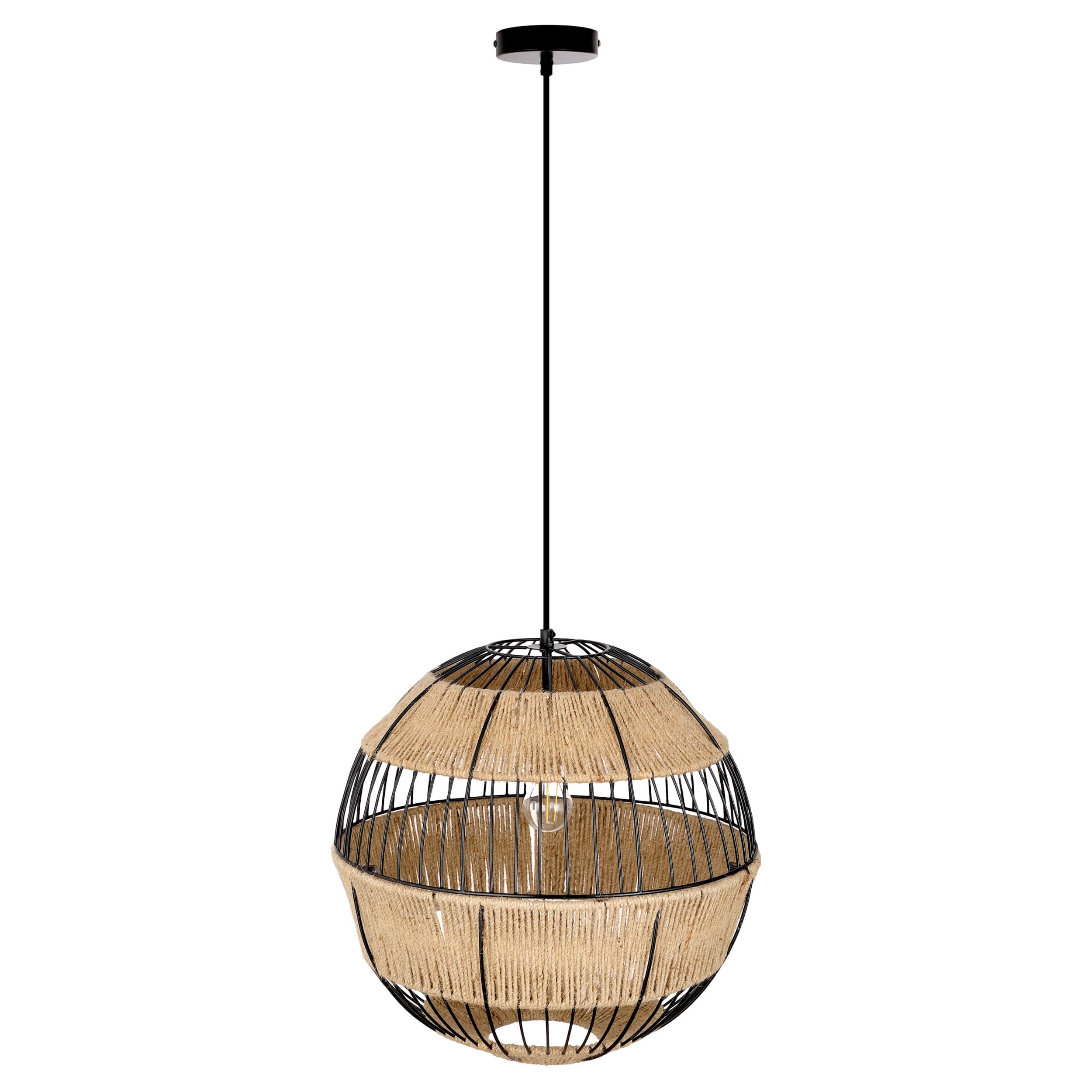 River of Goods Jute and Black Frame Round Pendant Light - Image 7