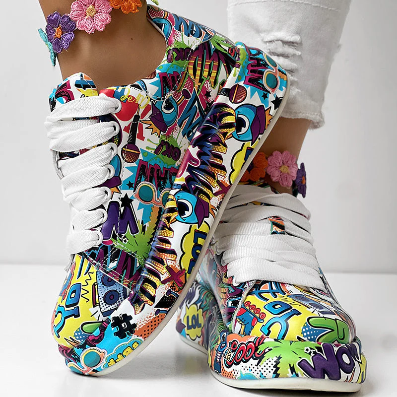 Round-Toe Thick-Sole Lace-Up Sneakers — Women’s Casual Print Shoes - Image 6