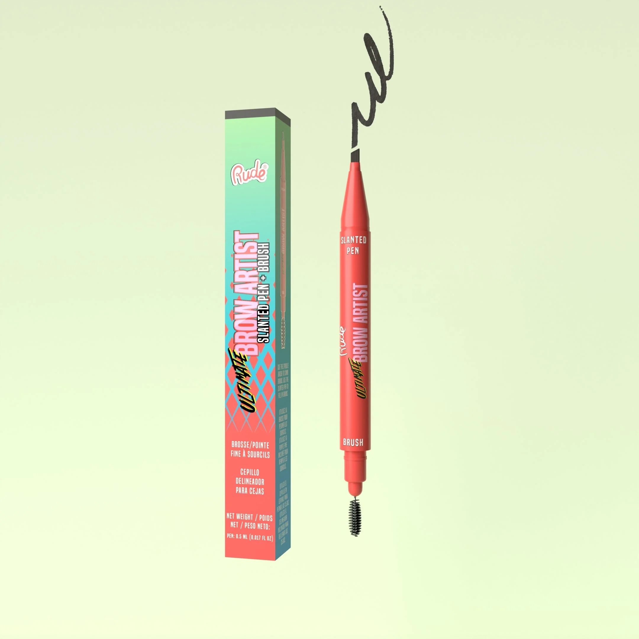 RUDE Ultimate Brow Artist - Slanted Pen and Brush - Black Brown by Avera Group
