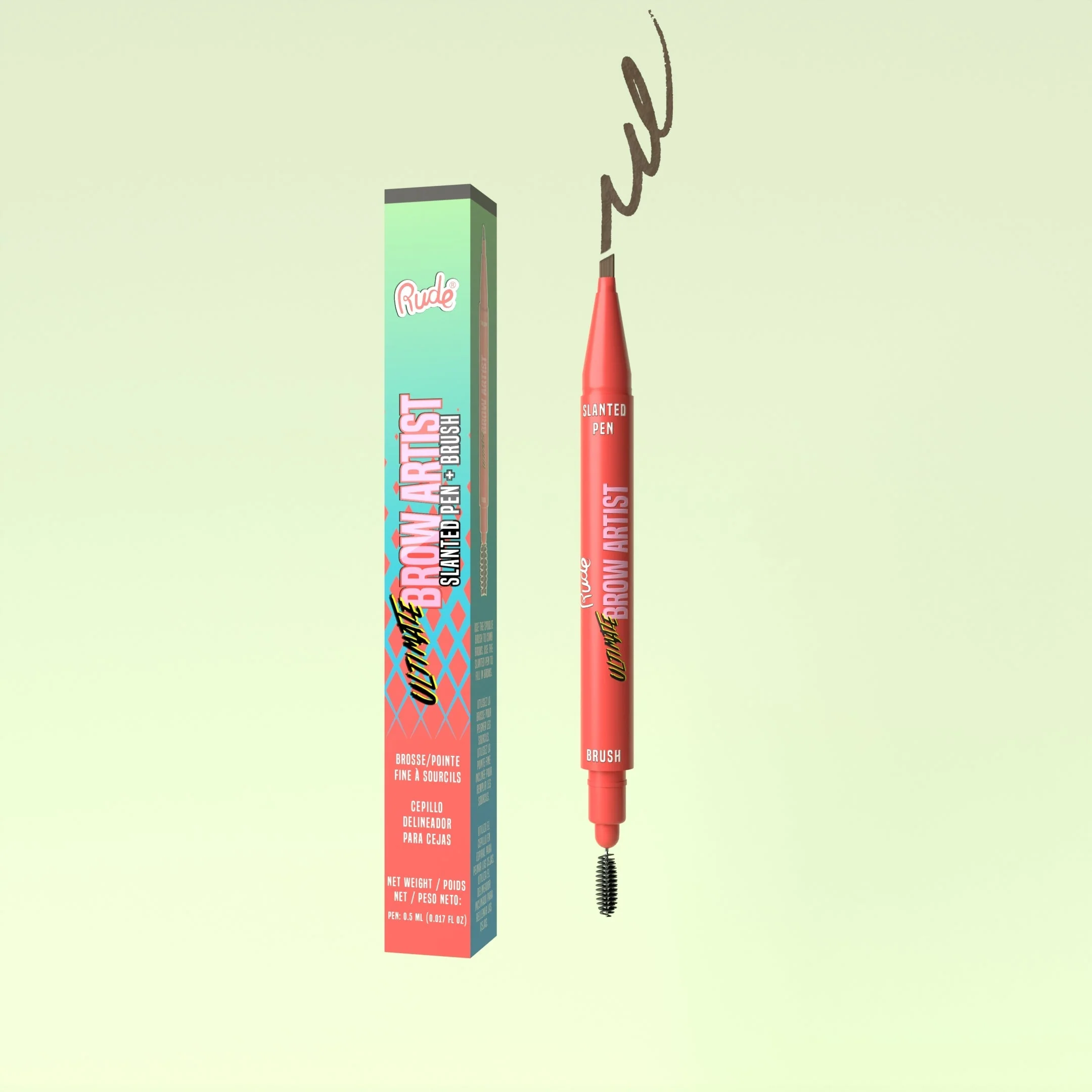 RUDE Ultimate Brow Artist - Slanted Pen and Brush - Taupe by Avera Group