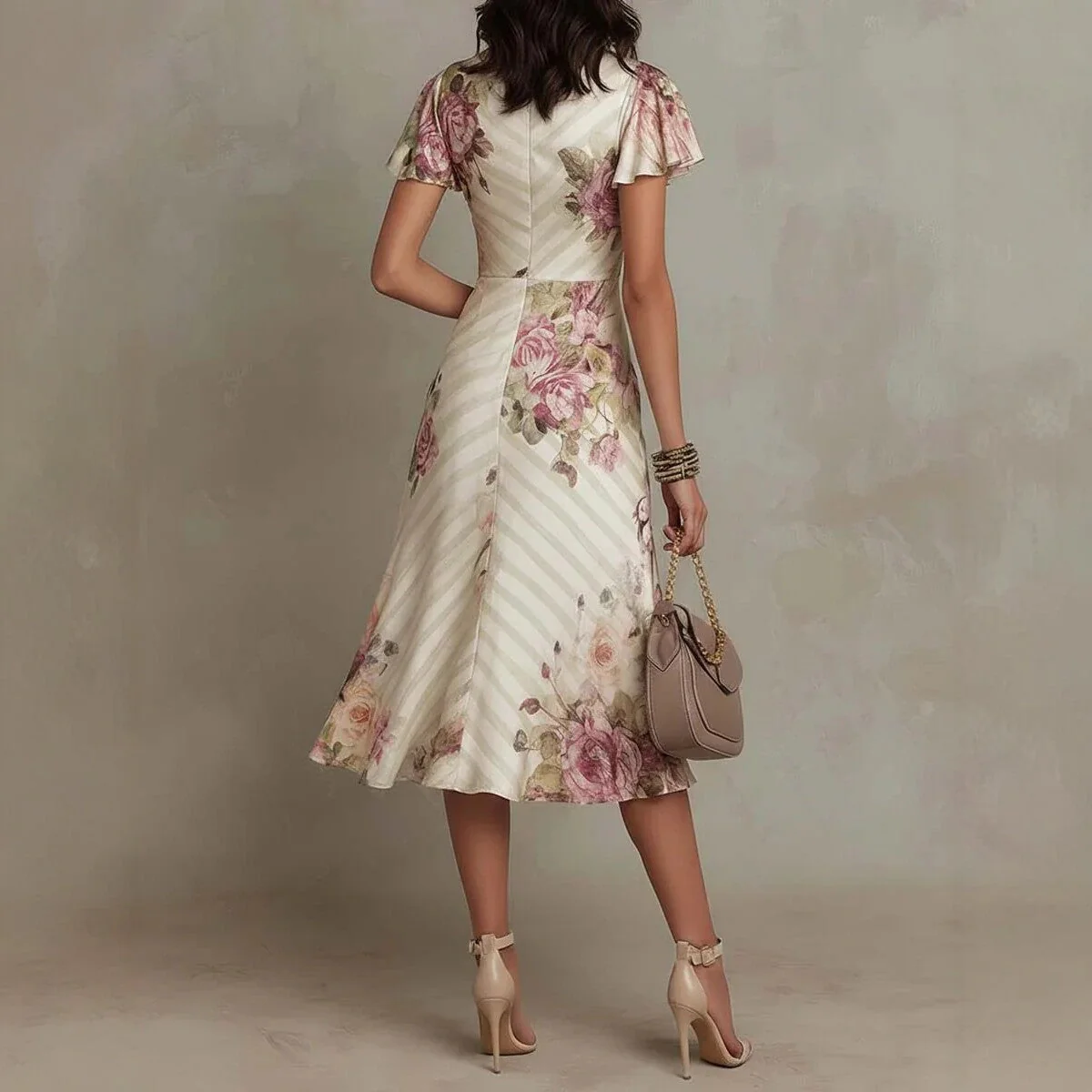 Ruffled Hem Maxi Dress – V-Neck Satin A-Line Color Block Dress - Image 3