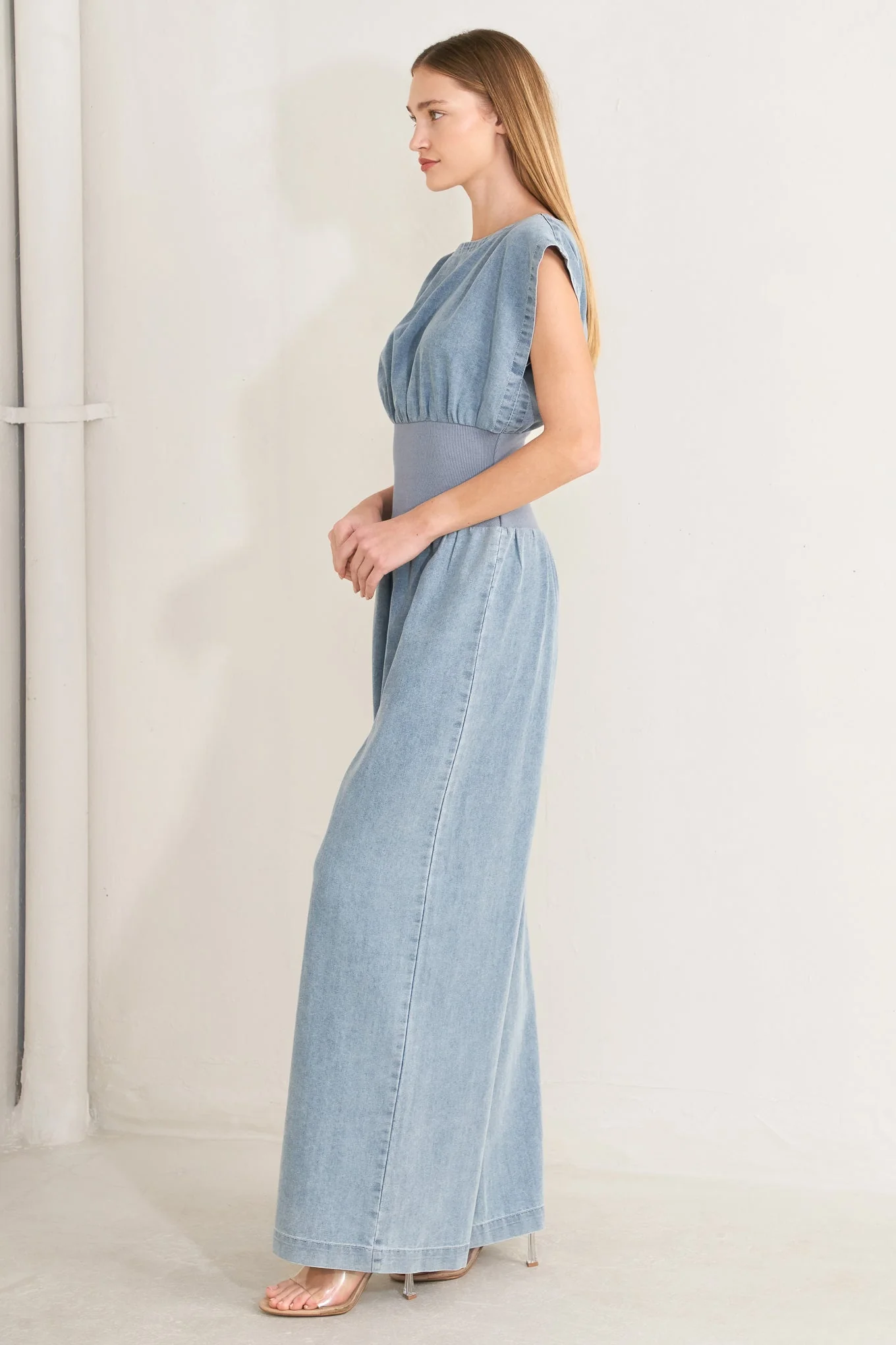 Running in Denim Jumpsuit - Image 5