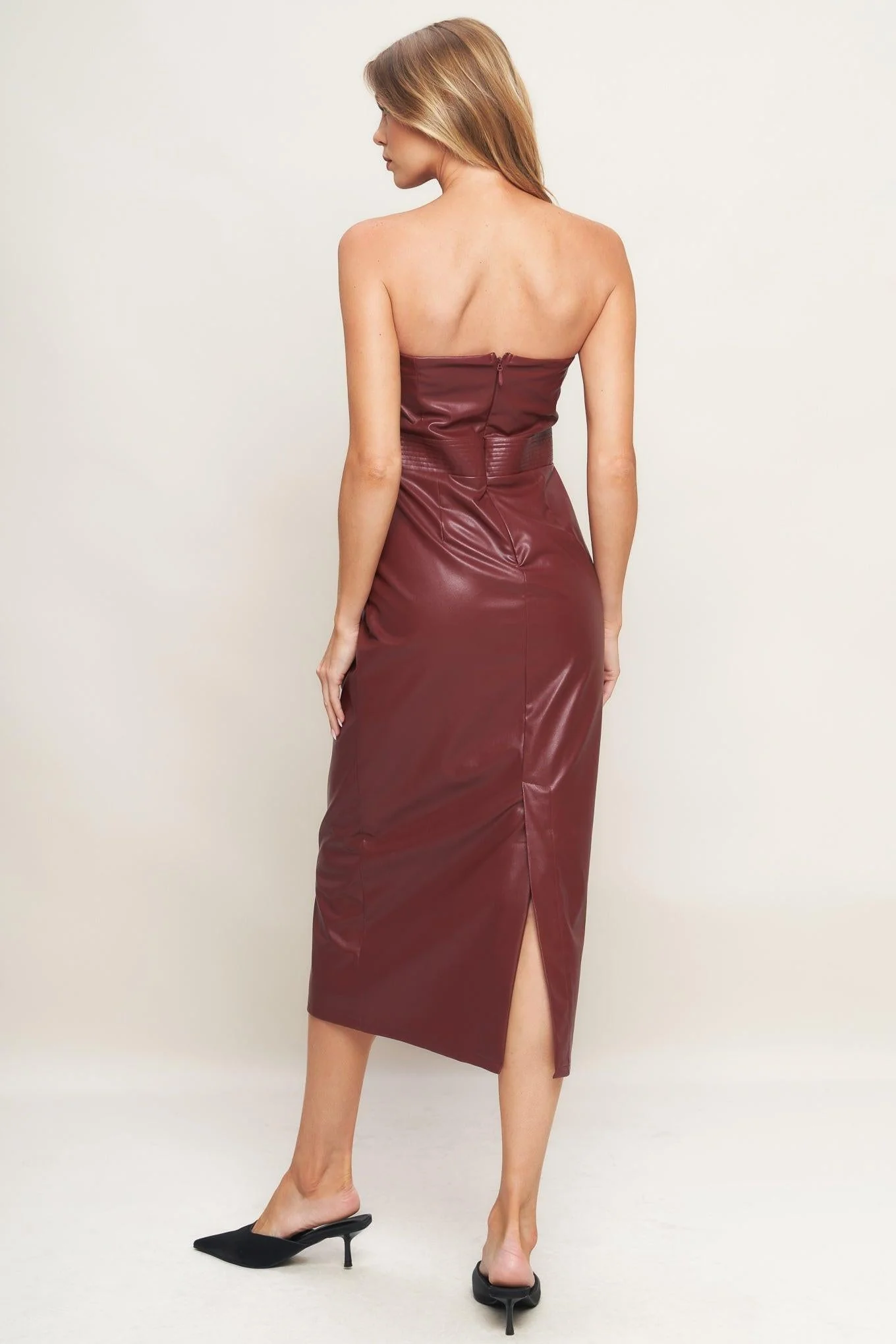 Runway Trend Faux Leather Midi Dress - Image 4