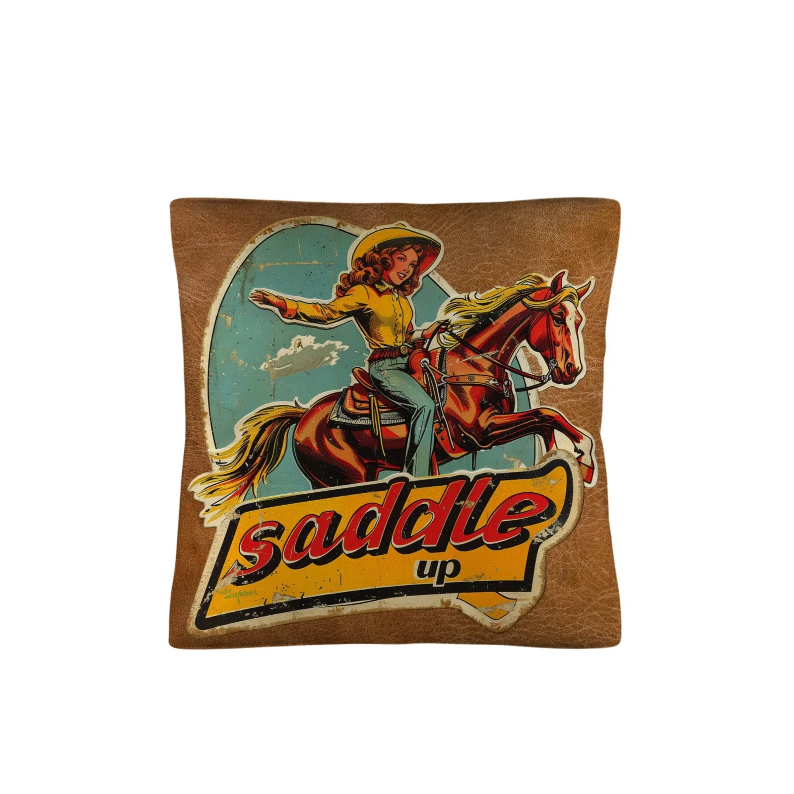 Saddle Up Vintage Cowgirl Throw Pillow Case 18x18inch Made in America - Image 3