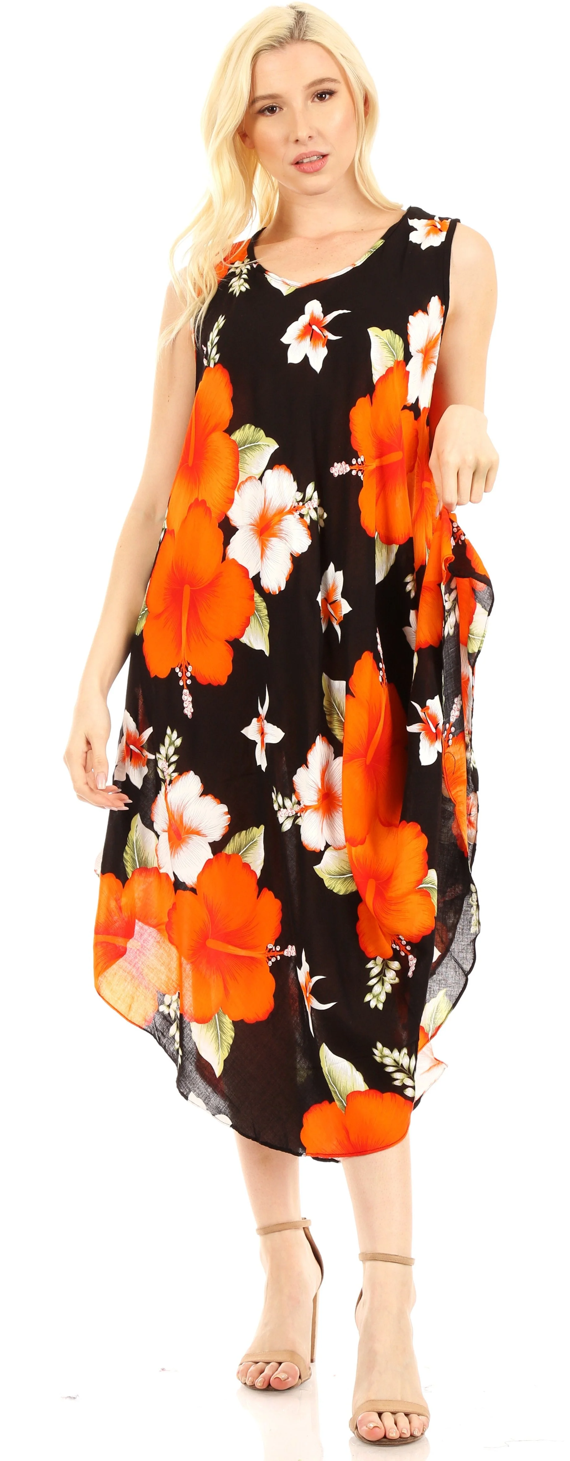 Sakkas Aba Women's Casual Summer Floral Print Sleeveless Loose Dress Cover-up - Image 10