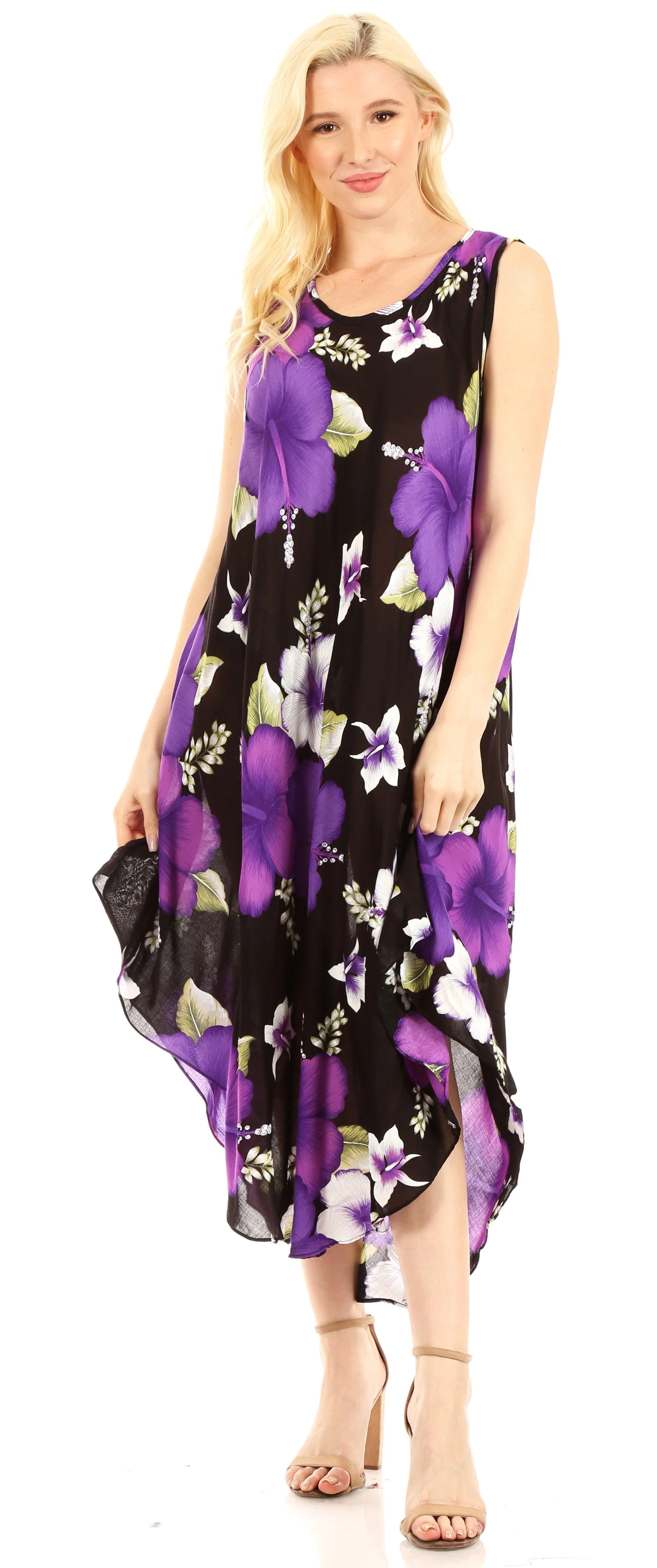 Sakkas Aba Women's Casual Summer Floral Print Sleeveless Loose Dress Cover-up - Image 20