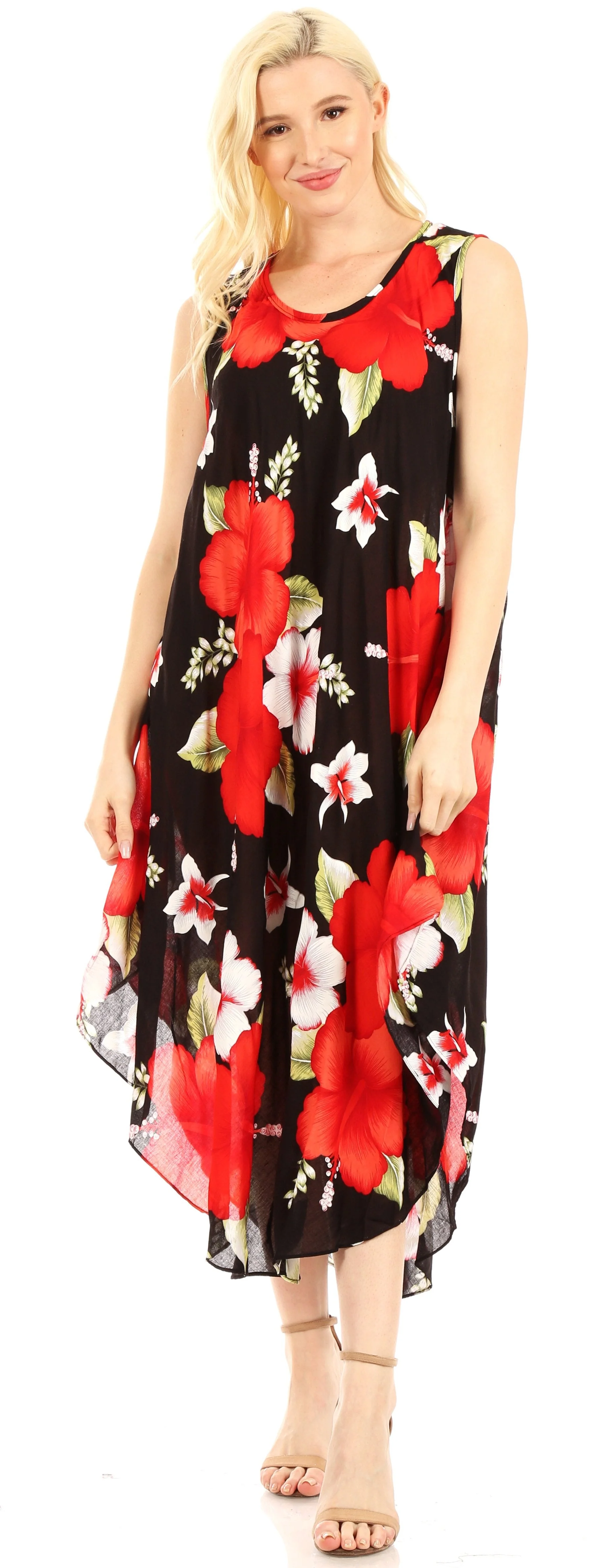 Sakkas Aba Women's Casual Summer Floral Print Sleeveless Loose Dress Cover-up - Image 25