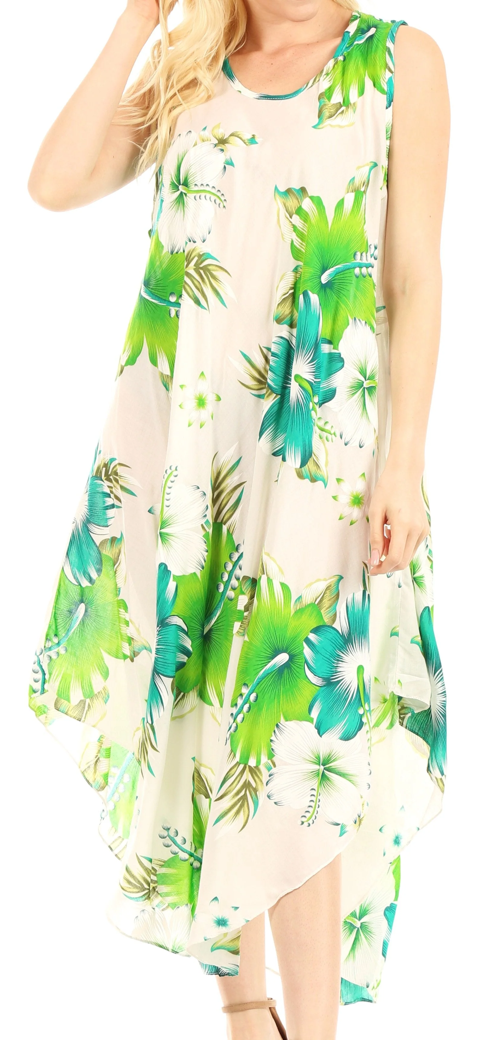 Sakkas Aba Women's Casual Summer Floral Print Sleeveless Loose Dress Cover-up - Image 31