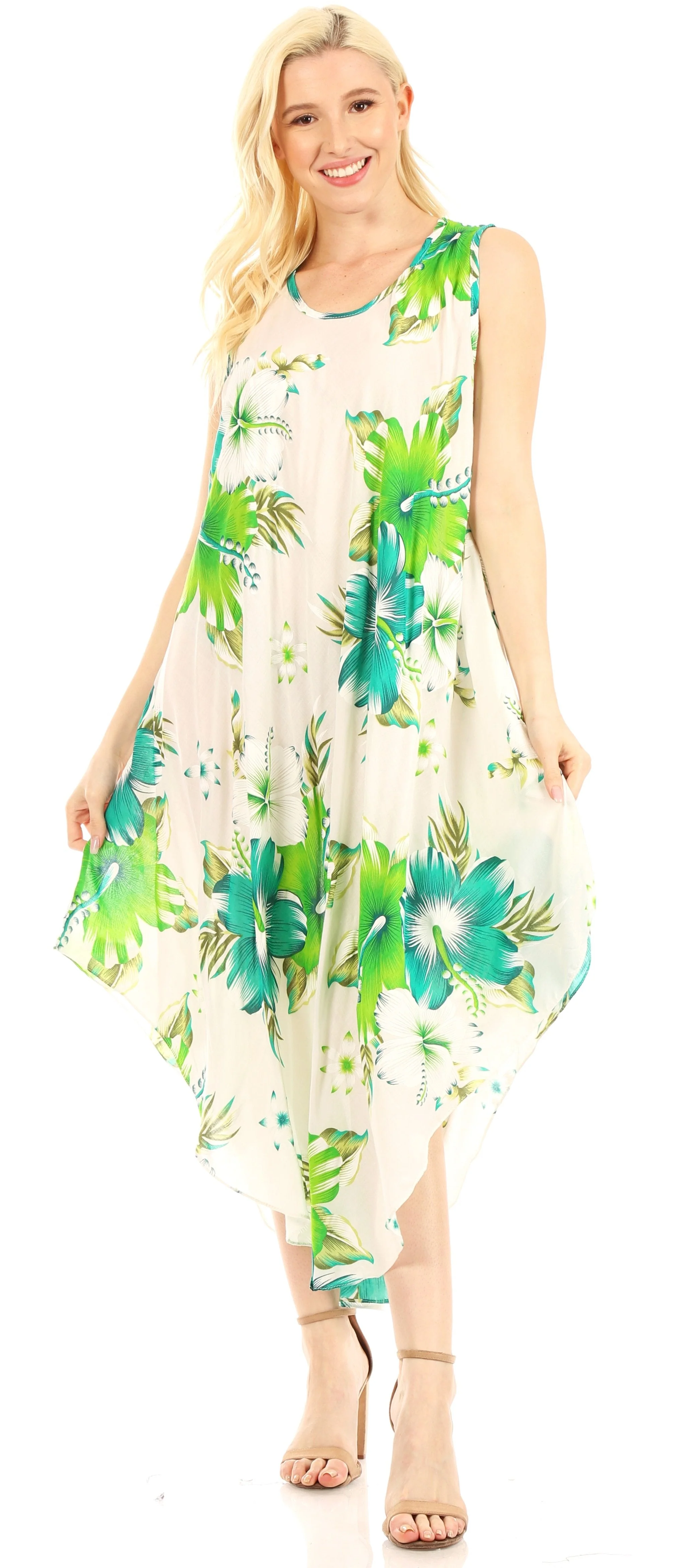 Sakkas Aba Women's Casual Summer Floral Print Sleeveless Loose Dress Cover-up - Image 35