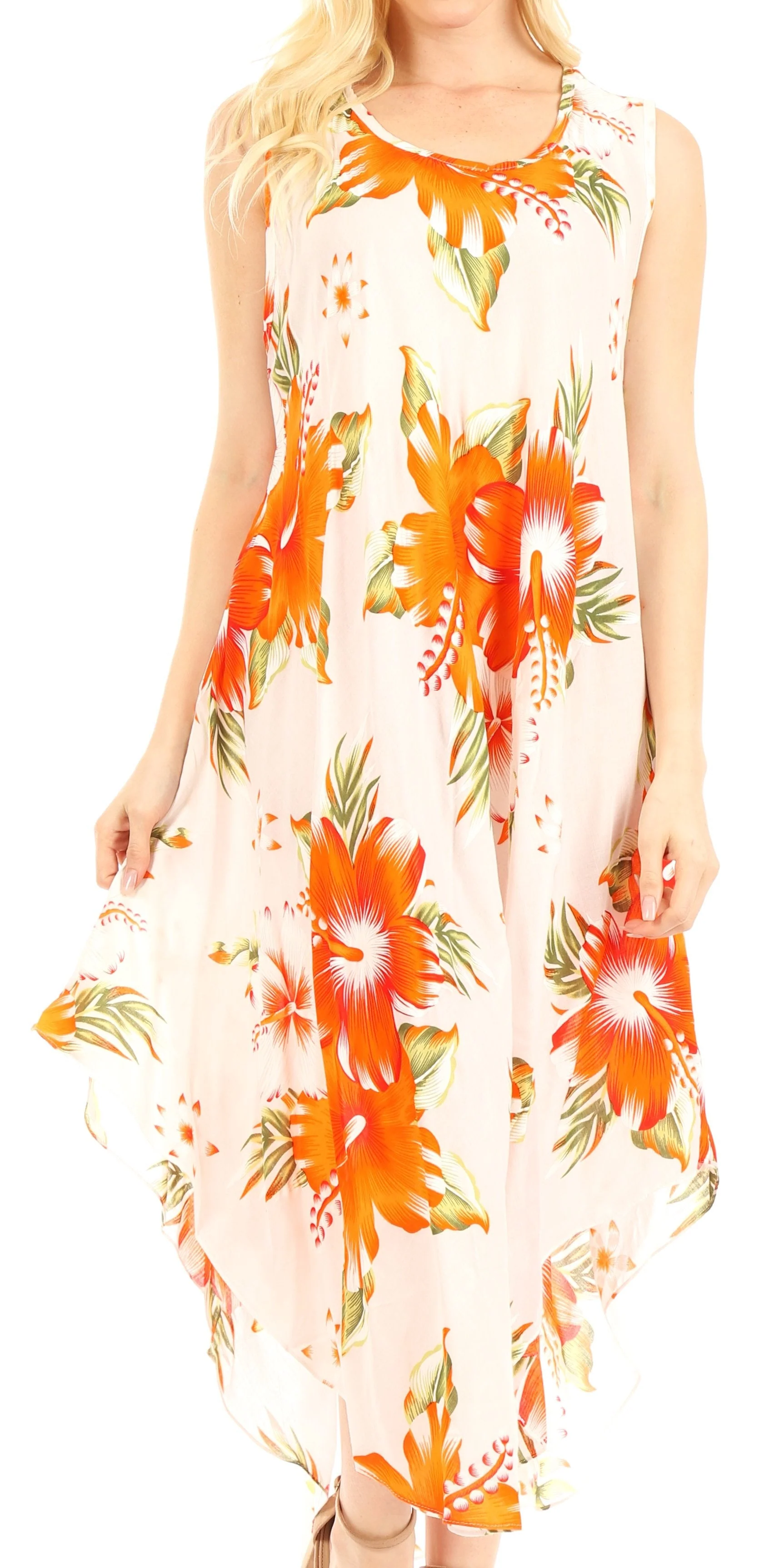 Sakkas Aba Women's Casual Summer Floral Print Sleeveless Loose Dress Cover-up - Image 36