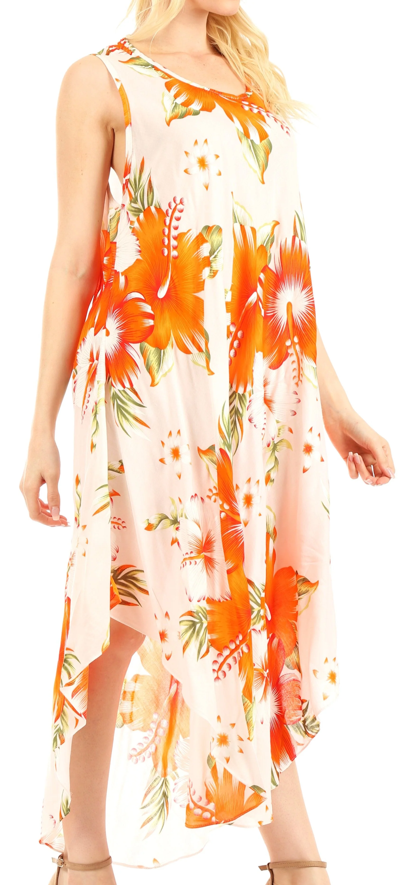 Sakkas Aba Women's Casual Summer Floral Print Sleeveless Loose Dress Cover-up - Image 39