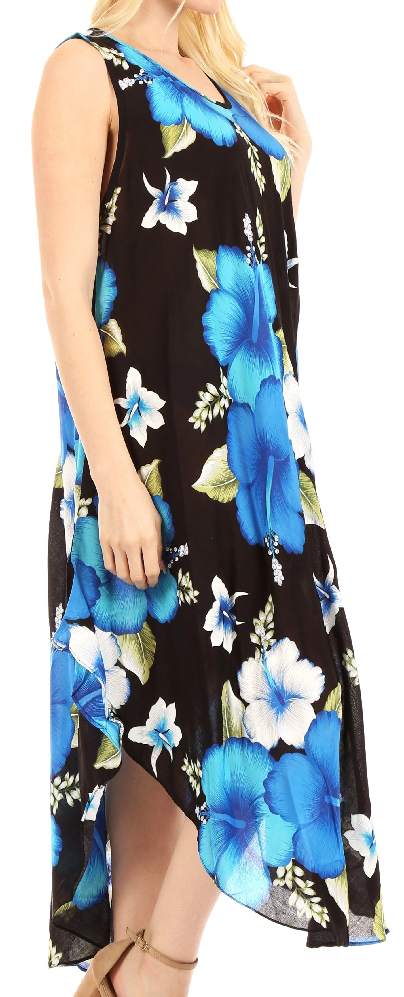 Sakkas Aba Women's Casual Summer Floral Print Sleeveless Loose Dress Cover-up - Image 4