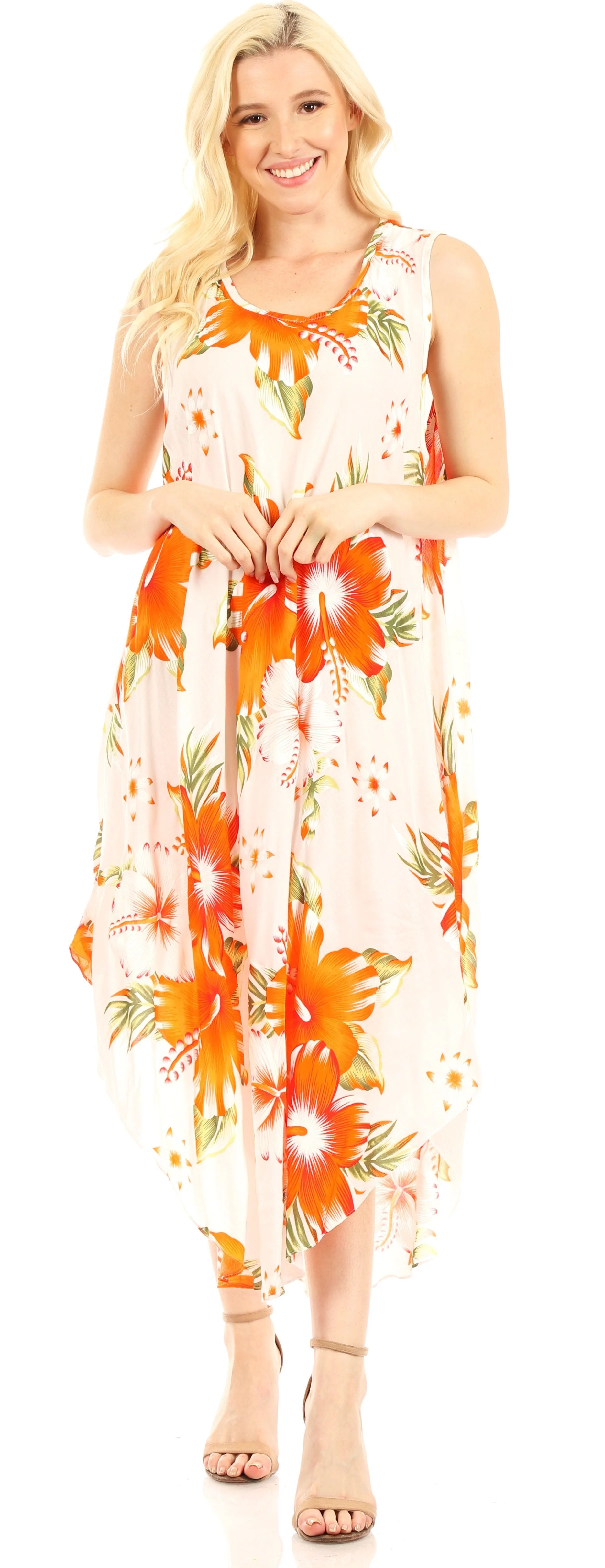 Sakkas Aba Women's Casual Summer Floral Print Sleeveless Loose Dress Cover-up - Image 40