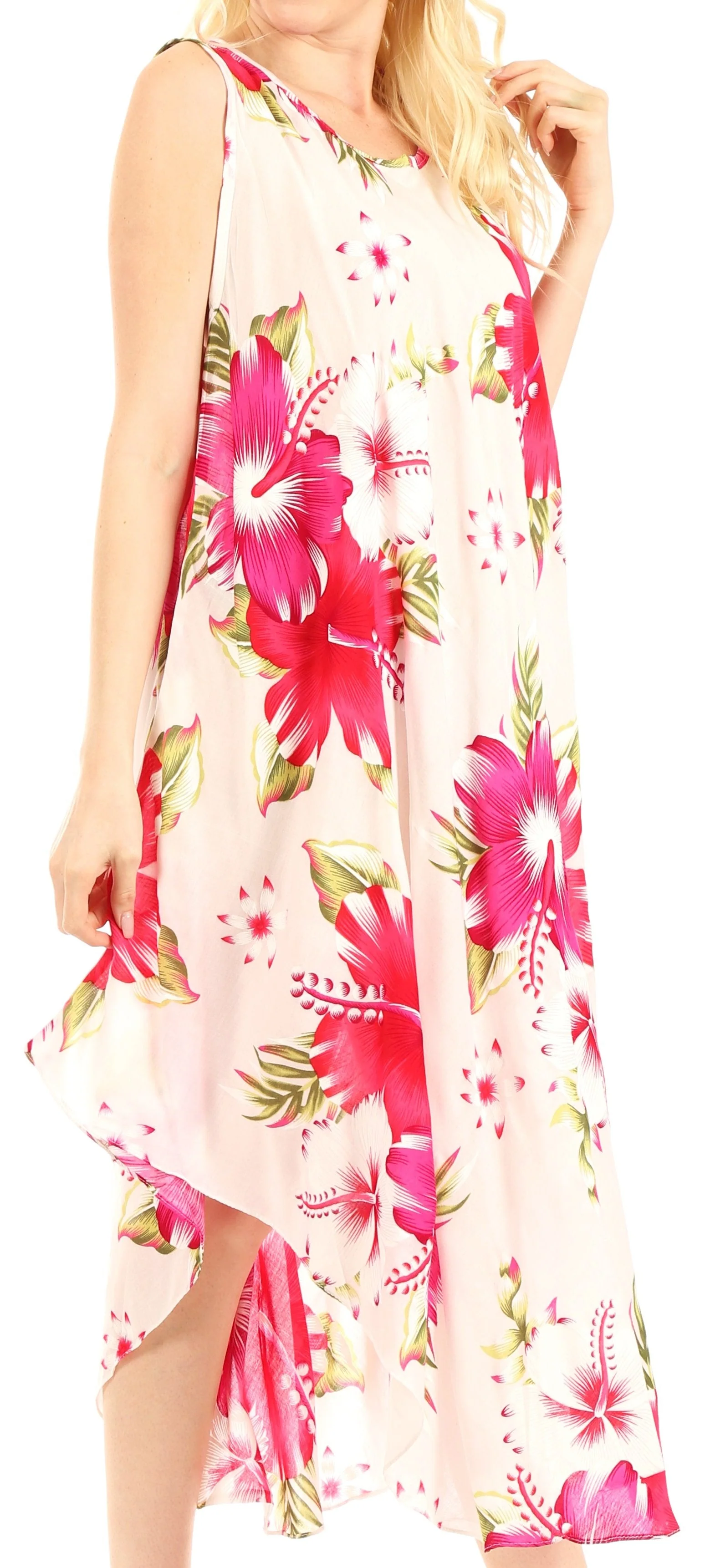 Sakkas Aba Women's Casual Summer Floral Print Sleeveless Loose Dress Cover-up - Image 44
