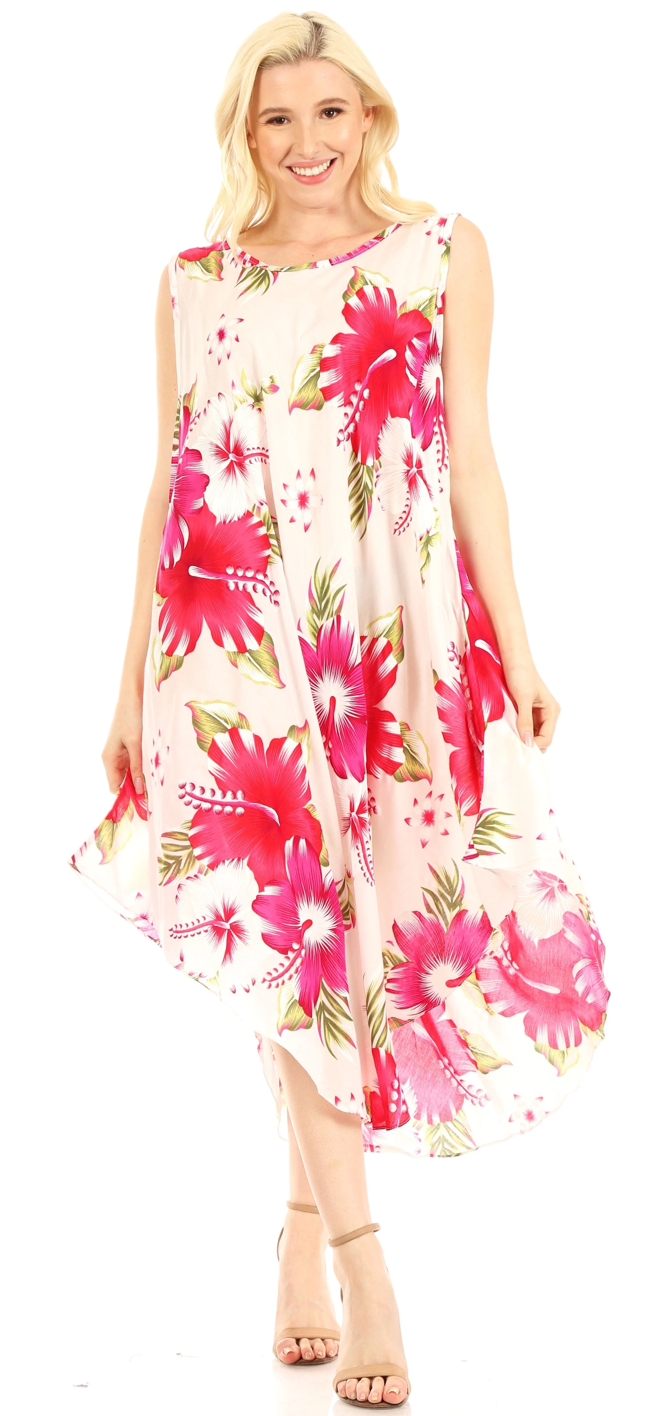 Sakkas Aba Women's Casual Summer Floral Print Sleeveless Loose Dress Cover-up - Image 45