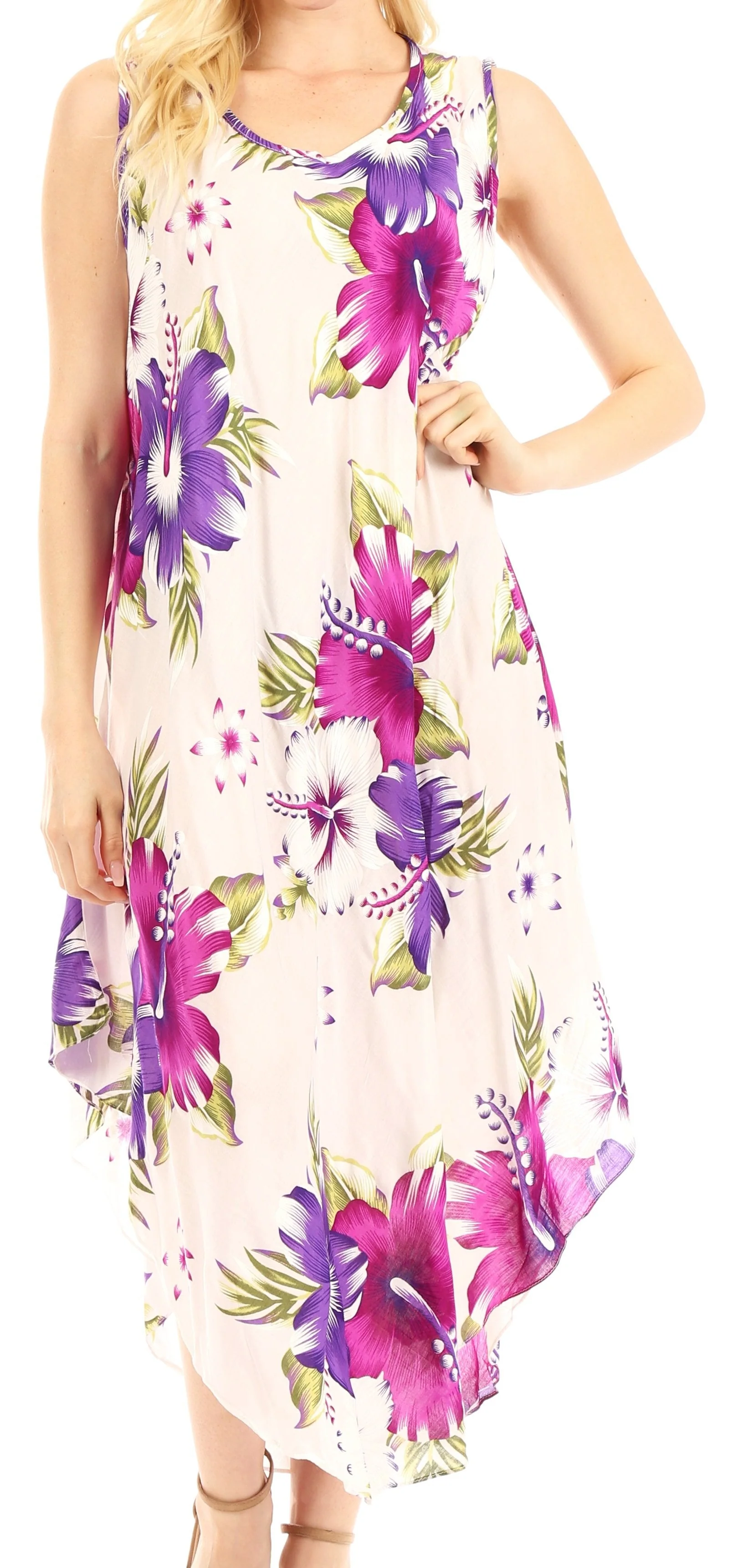Sakkas Aba Women's Casual Summer Floral Print Sleeveless Loose Dress Cover-up - Image 46
