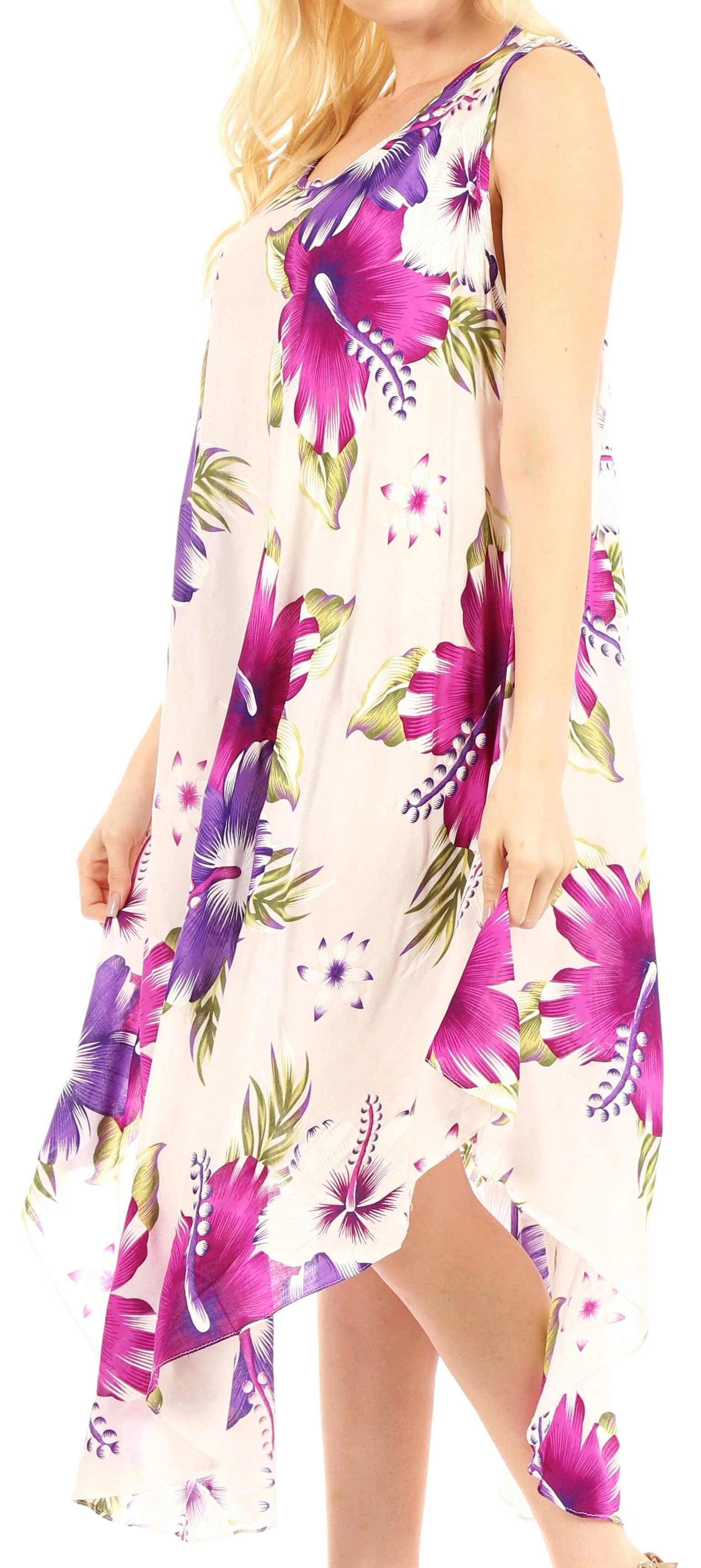 Sakkas Aba Women's Casual Summer Floral Print Sleeveless Loose Dress Cover-up - Image 48