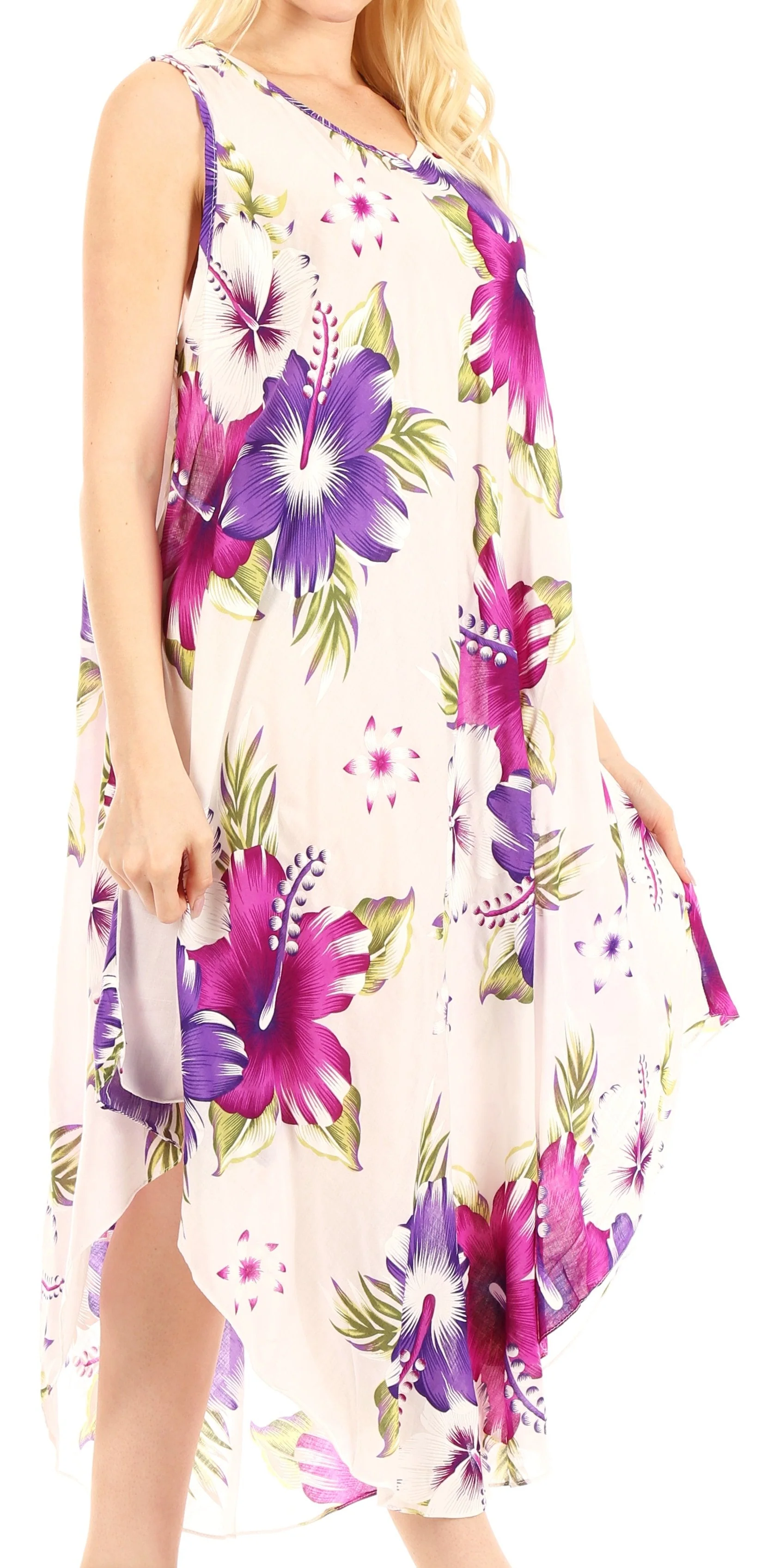 Sakkas Aba Women's Casual Summer Floral Print Sleeveless Loose Dress Cover-up - Image 49