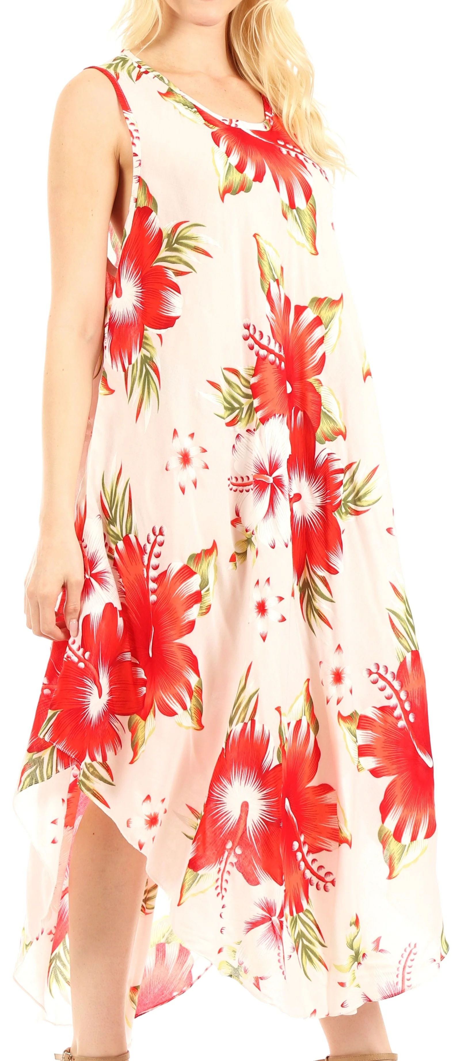Sakkas Aba Women's Casual Summer Floral Print Sleeveless Loose Dress Cover-up - Image 54