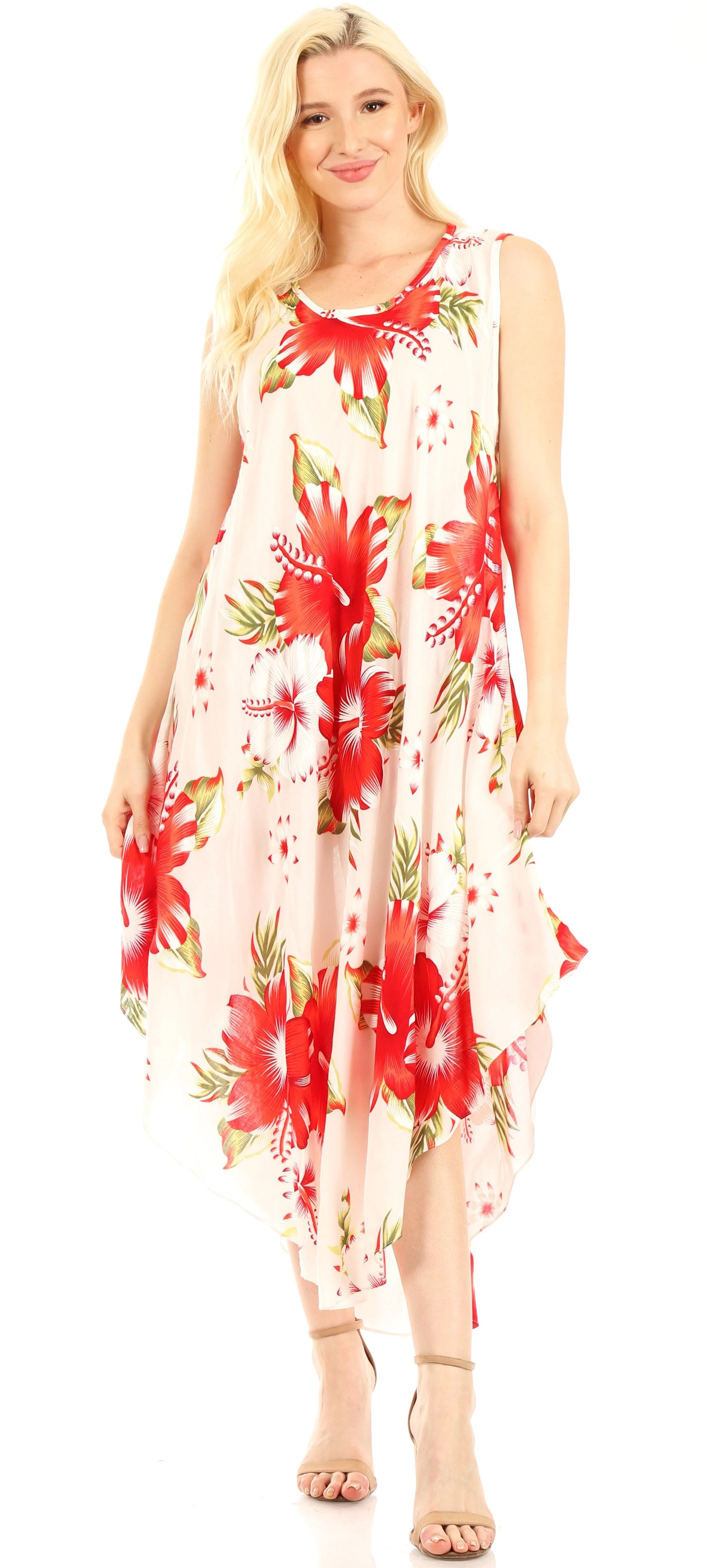 Sakkas Aba Women's Casual Summer Floral Print Sleeveless Loose Dress Cover-up - Image 55