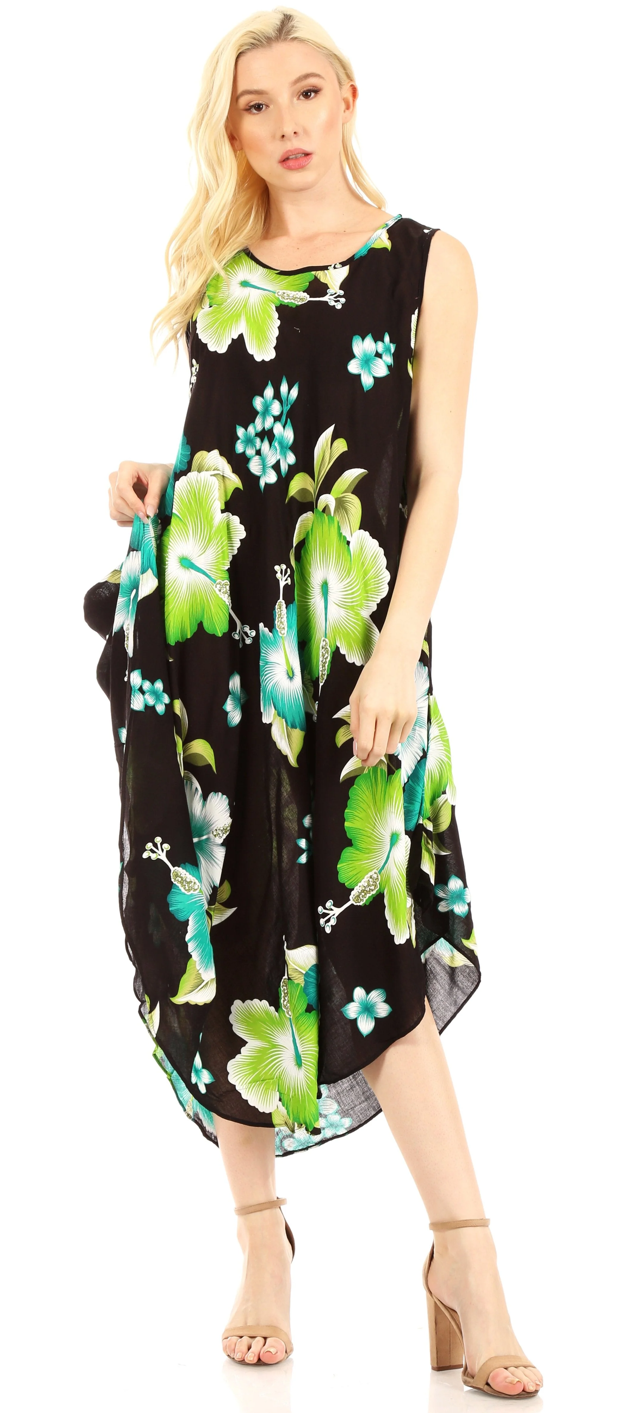 Sakkas Aba Women's Casual Summer Floral Print Sleeveless Loose Dress Cover-up - Image 60