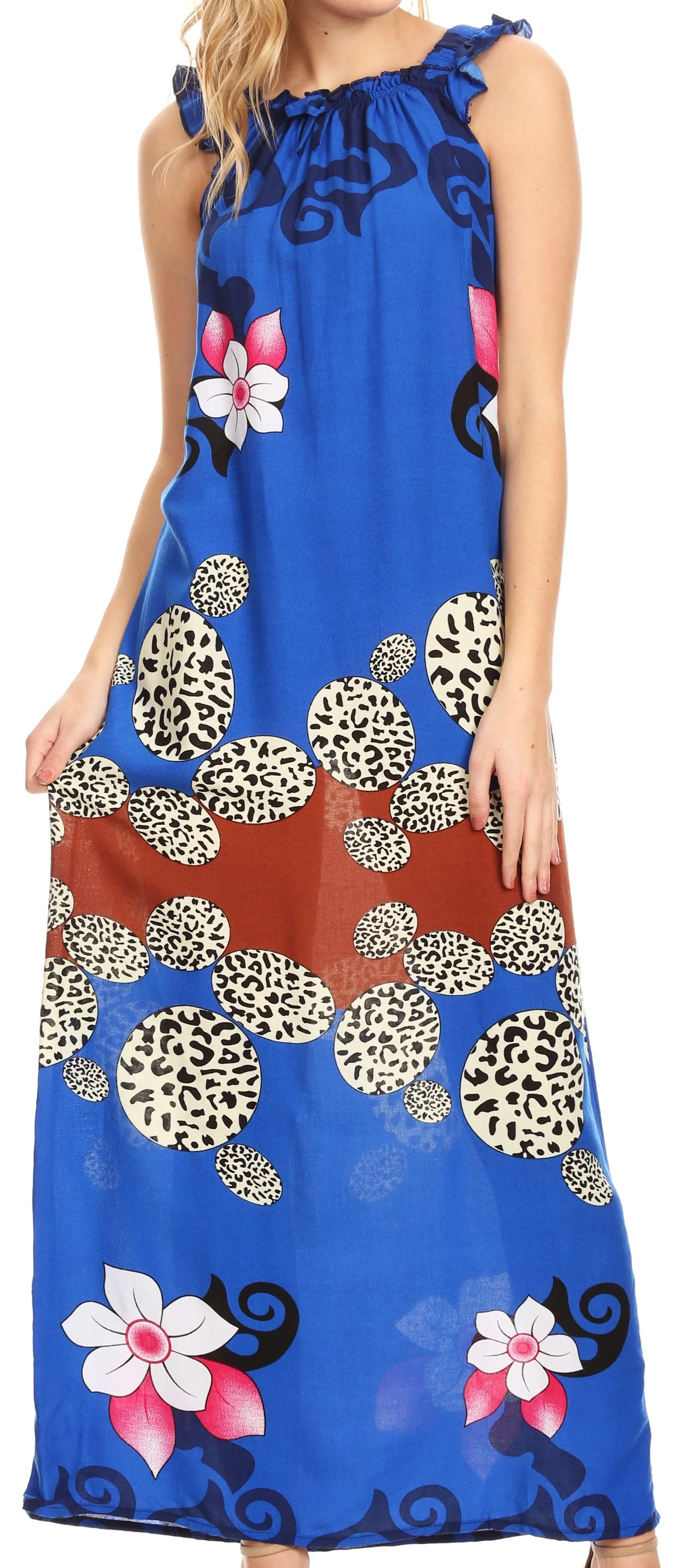 Sakkas Abby Womens Casual Long Tropical Off Shoulder Dress Elastic & Floral Print - Image 21