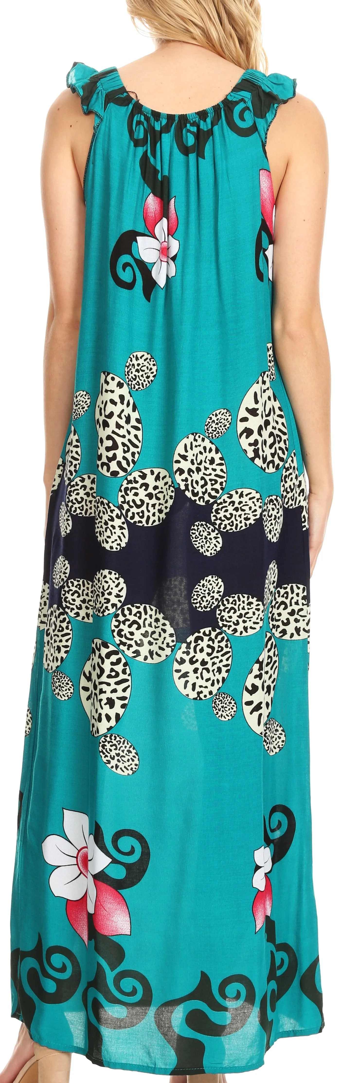 Sakkas Abby Womens Casual Long Tropical Off Shoulder Dress Elastic & Floral Print - Image 27