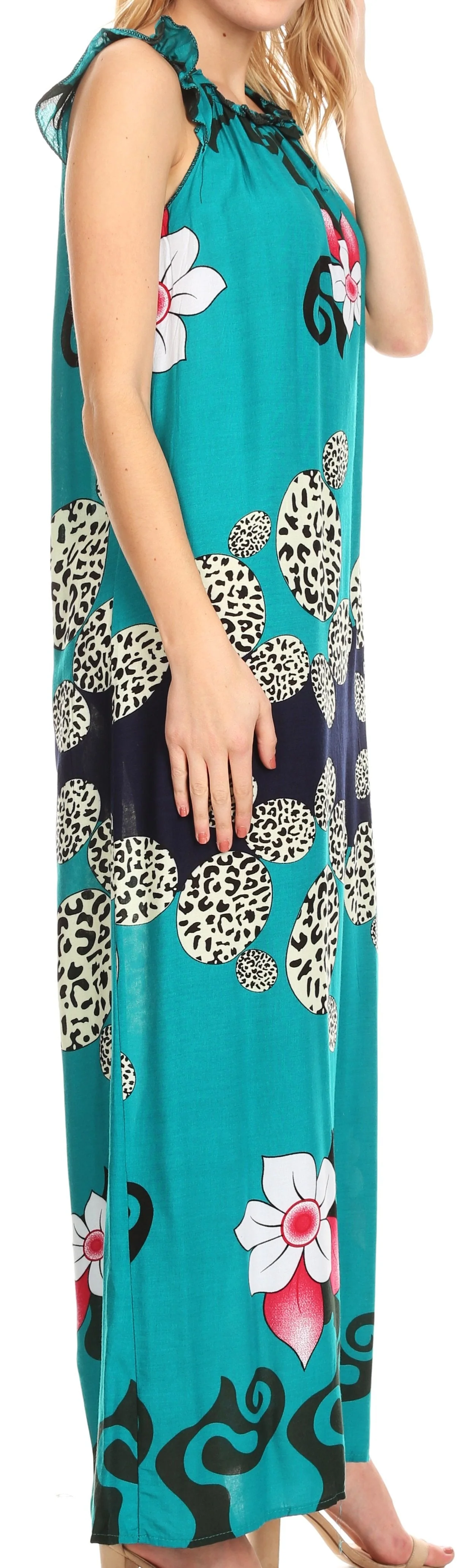 Sakkas Abby Womens Casual Long Tropical Off Shoulder Dress Elastic & Floral Print - Image 29