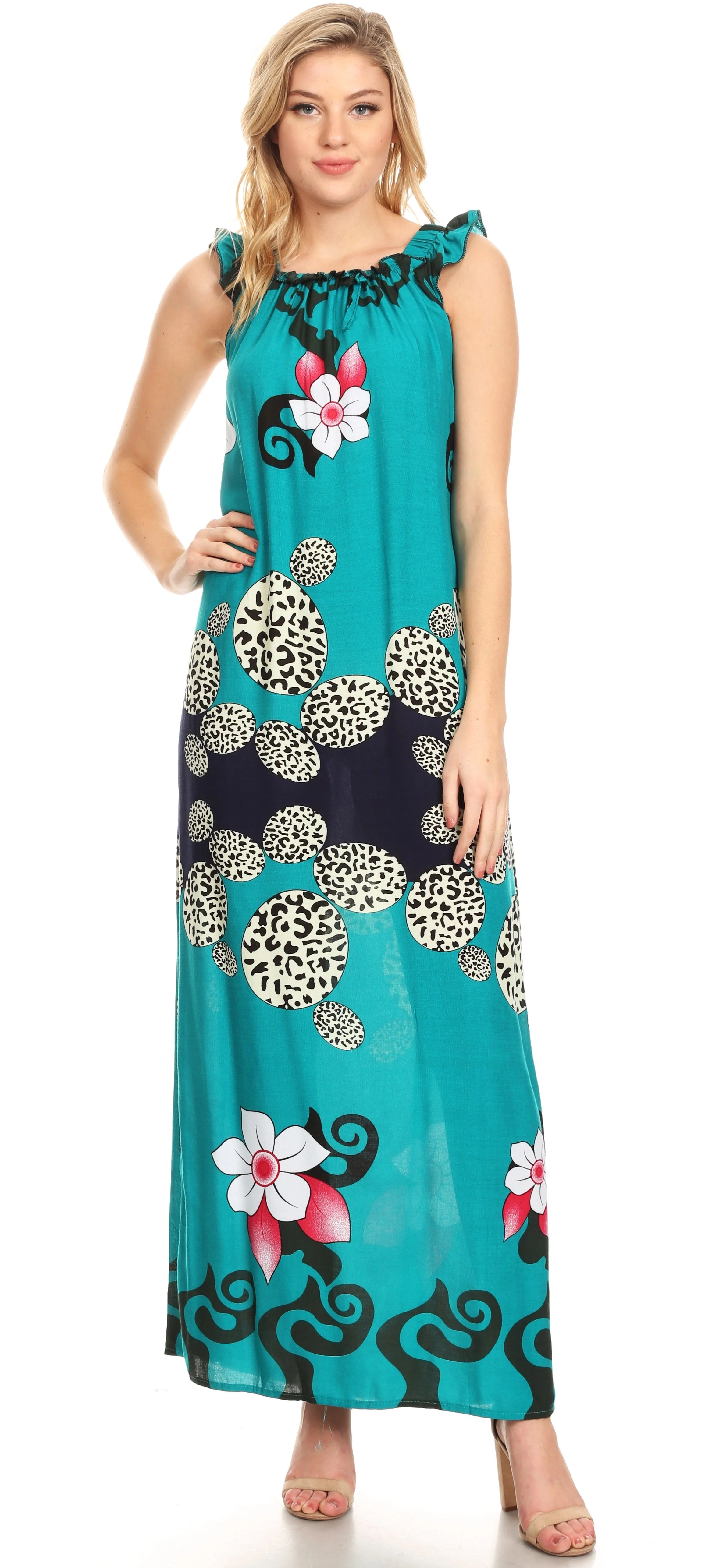 Sakkas Abby Womens Casual Long Tropical Off Shoulder Dress Elastic & Floral Print - Image 30