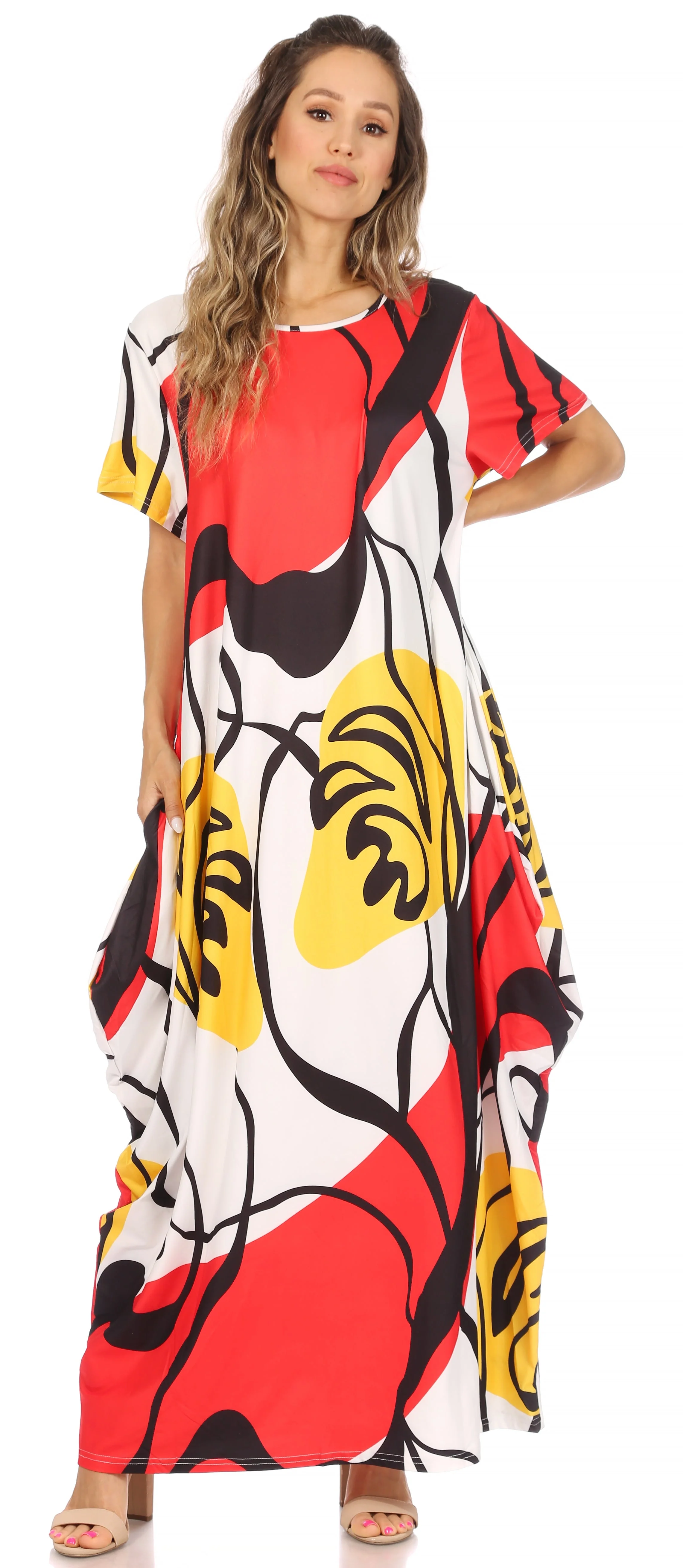 Sakkas Abeni Women's Short Sleeve Casual Print Long Maxi Cover-up Caftan Dress - Image 10