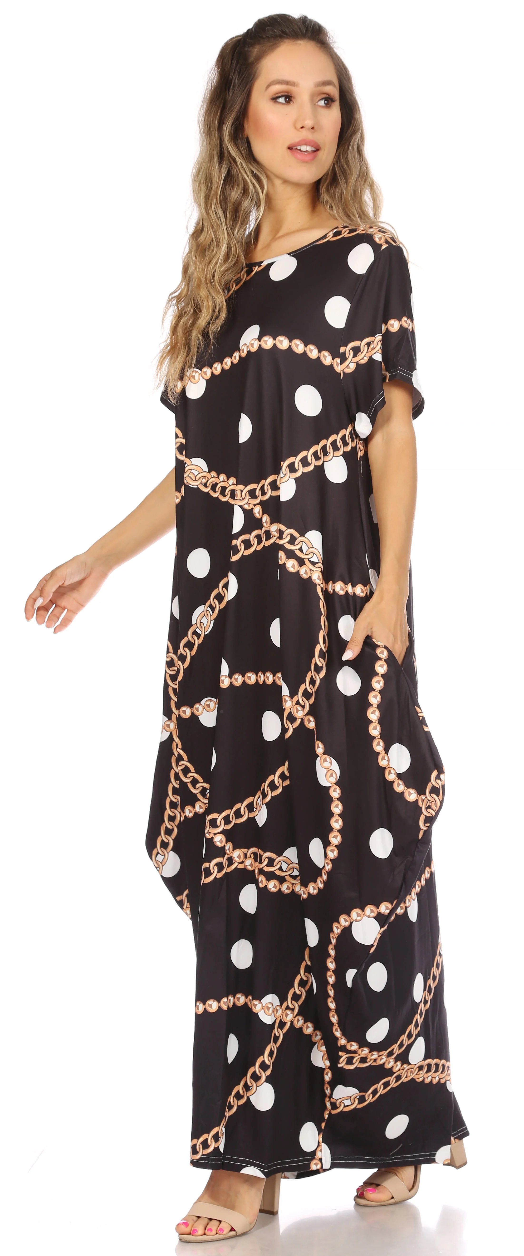 Sakkas Abeni Women's Short Sleeve Casual Print Long Maxi Cover-up Caftan Dress - Image 13