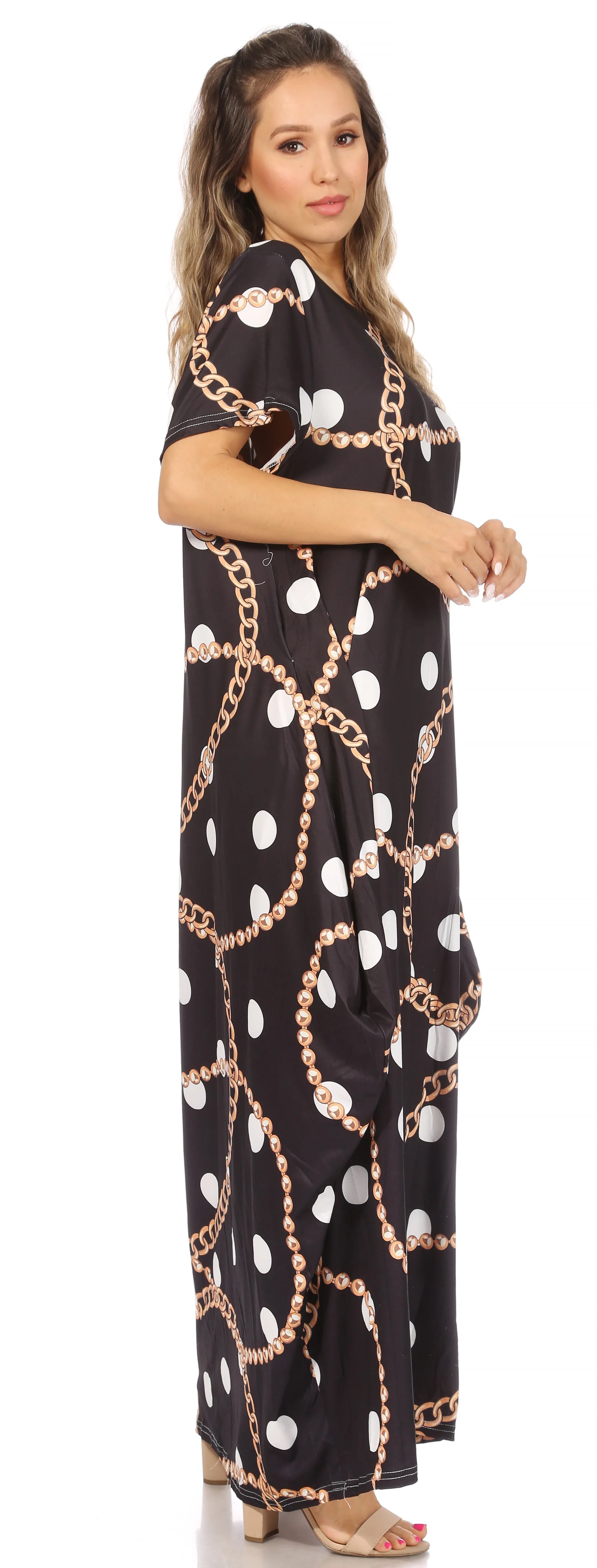 Sakkas Abeni Women's Short Sleeve Casual Print Long Maxi Cover-up Caftan Dress - Image 14