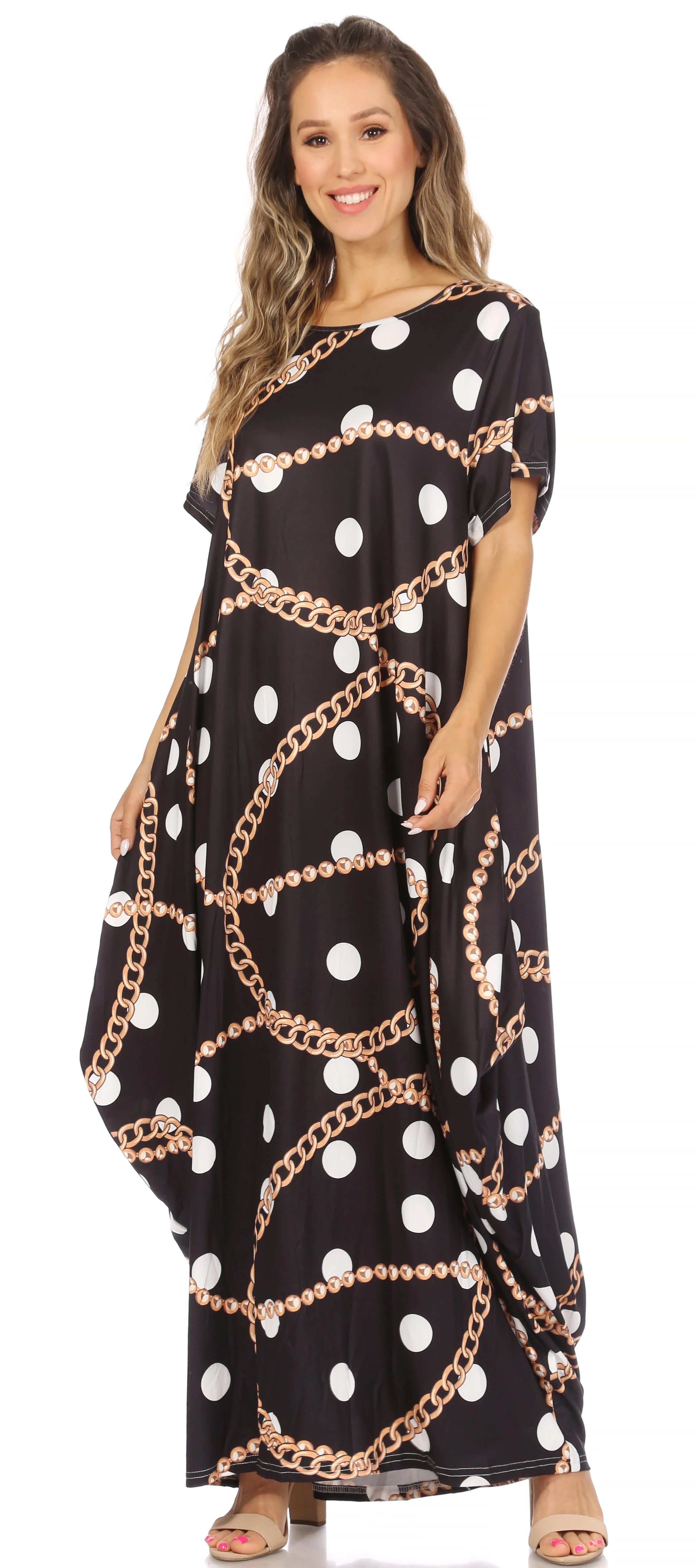 Sakkas Abeni Women's Short Sleeve Casual Print Long Maxi Cover-up Caftan Dress - Image 15