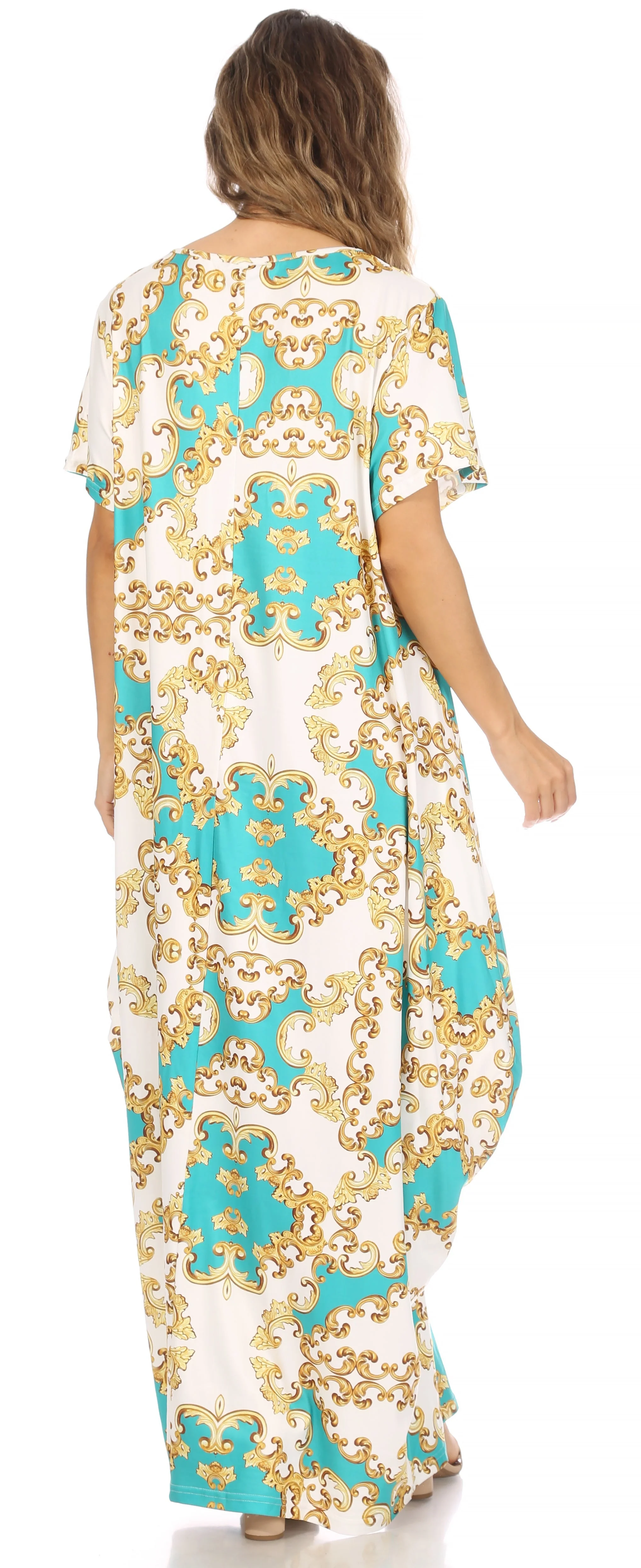 Sakkas Abeni Women's Short Sleeve Casual Print Long Maxi Cover-up Caftan Dress - Image 2