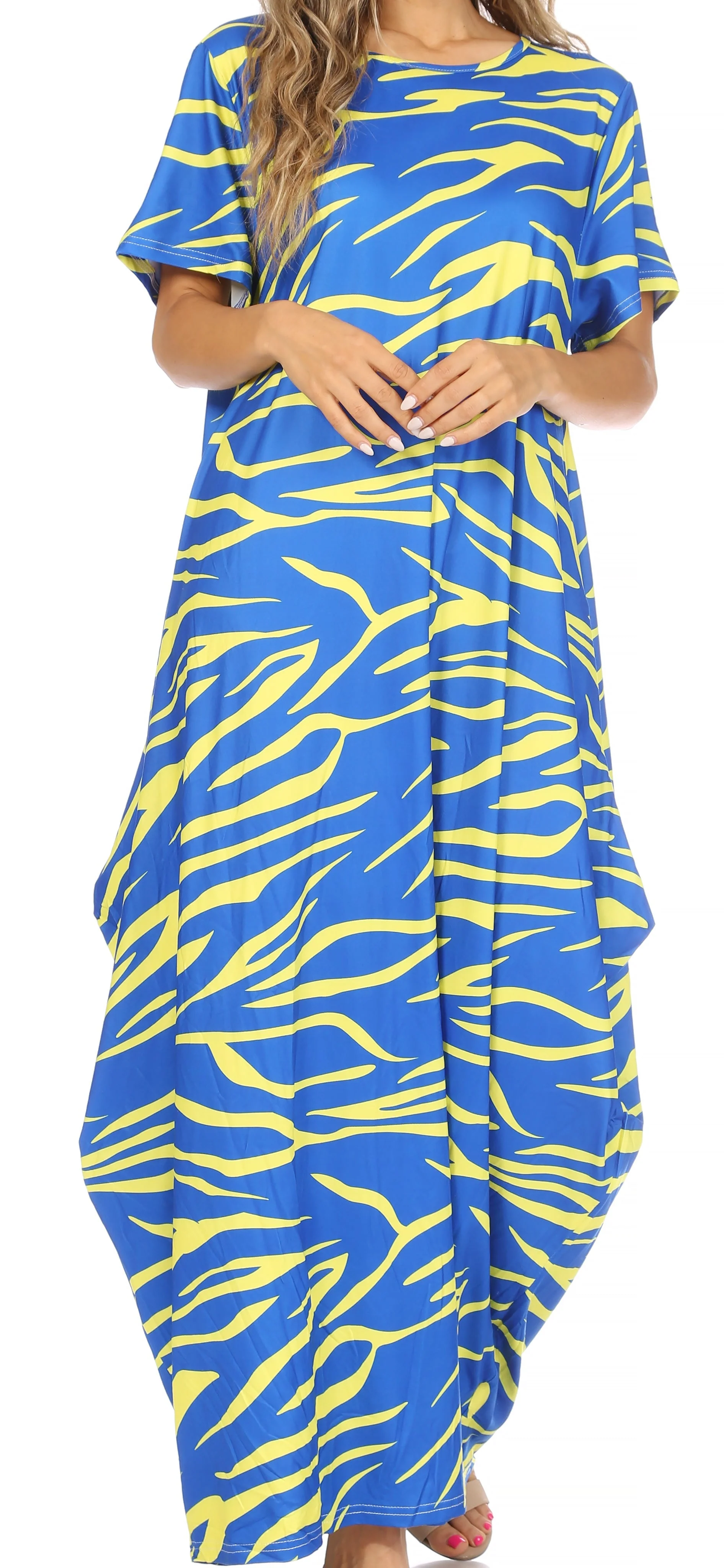 Sakkas Abeni Women's Short Sleeve Casual Print Long Maxi Cover-up Caftan Dress - Image 21