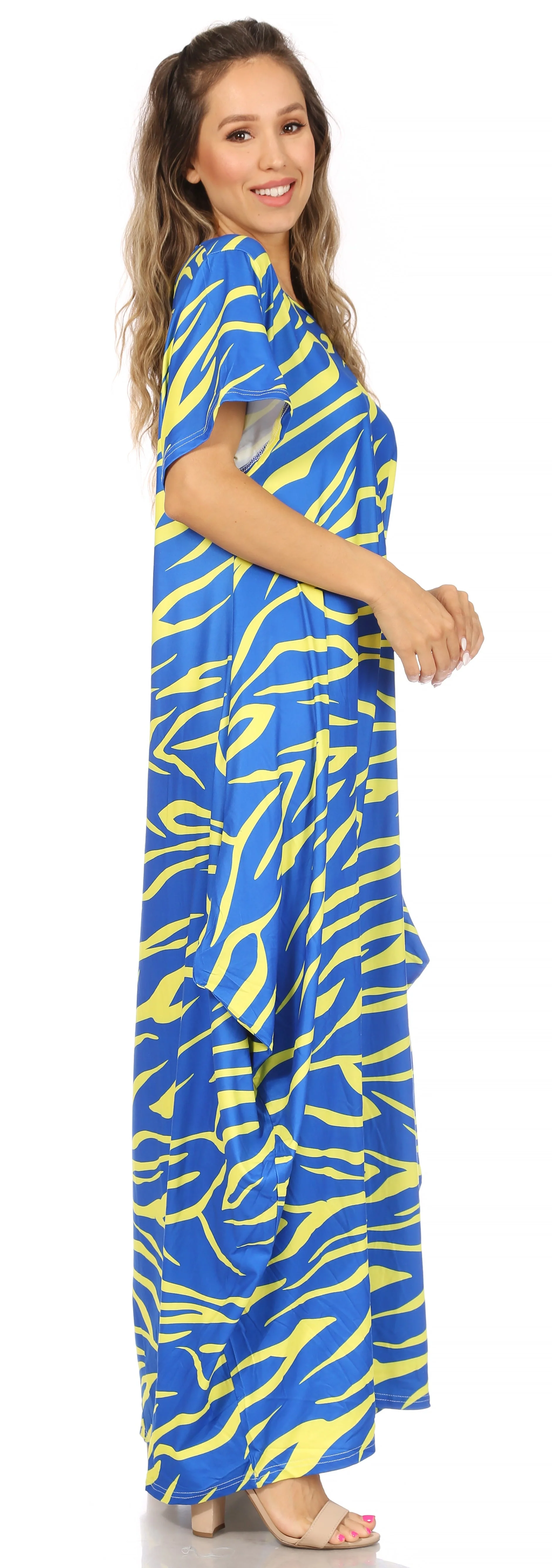 Sakkas Abeni Women's Short Sleeve Casual Print Long Maxi Cover-up Caftan Dress - Image 24