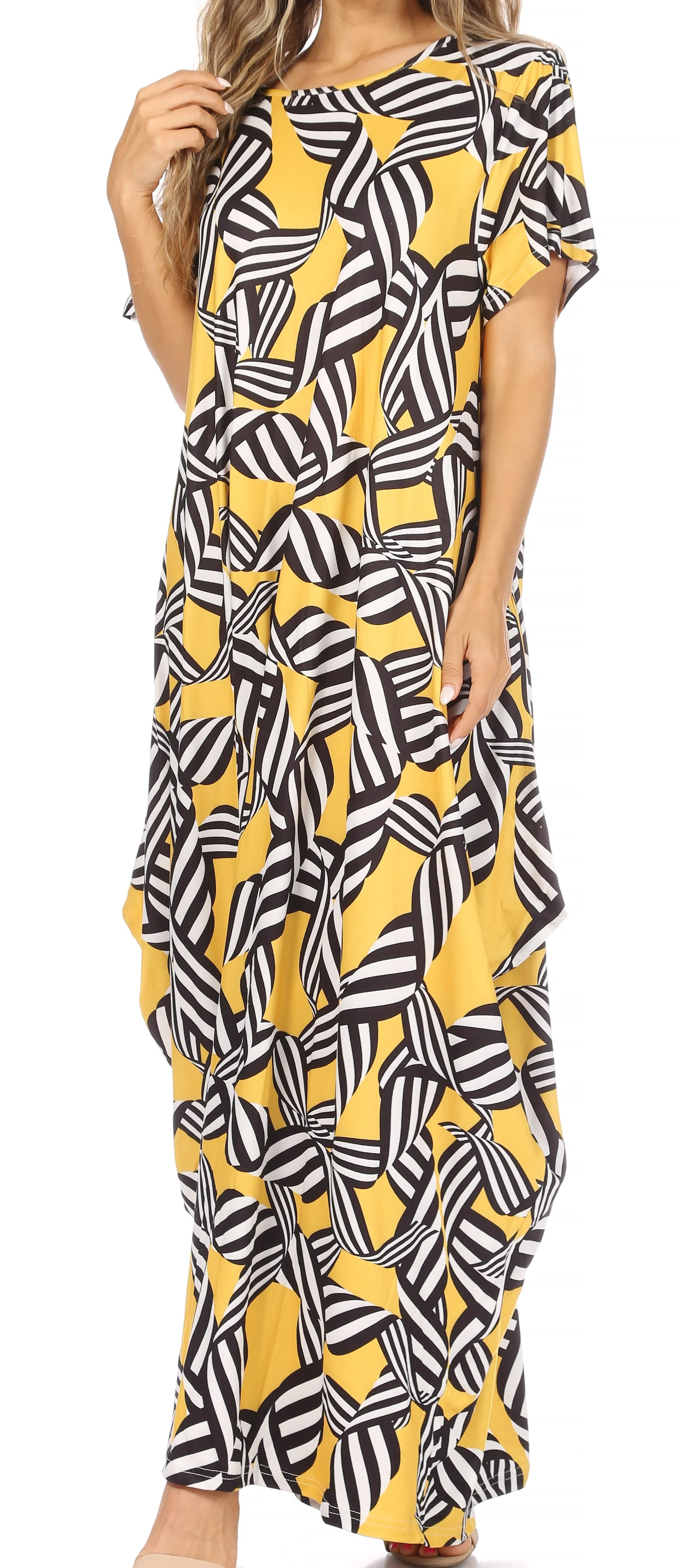 Sakkas Abeni Women's Short Sleeve Casual Print Long Maxi Cover-up Caftan Dress - Image 26