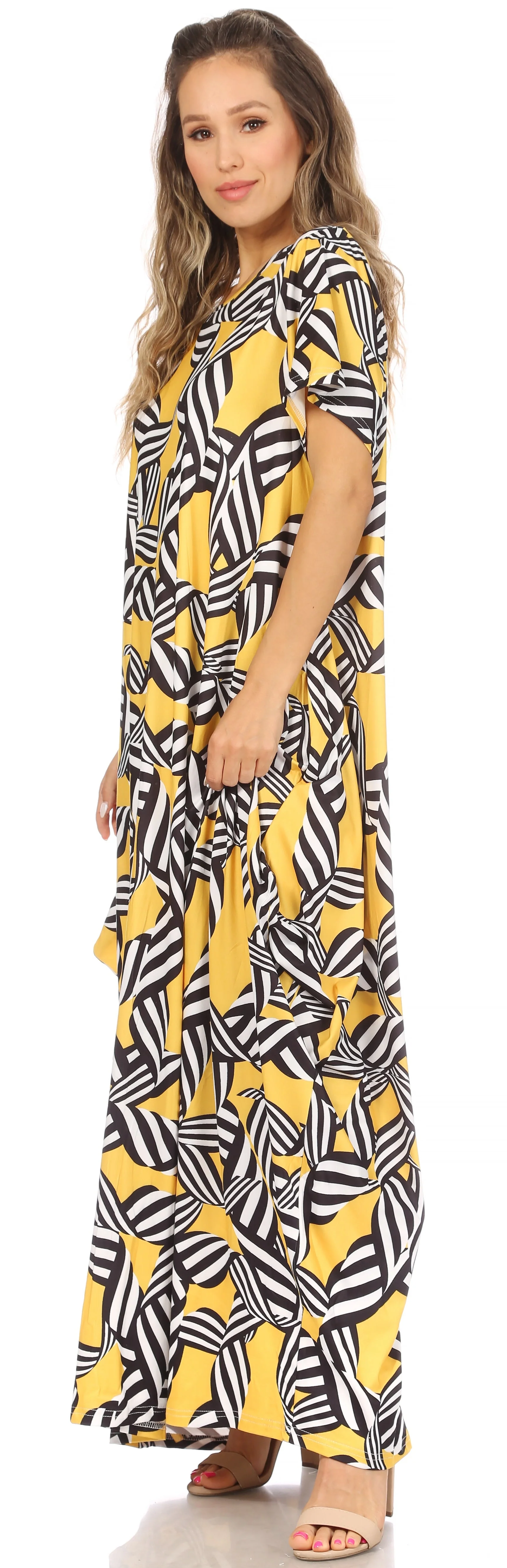 Sakkas Abeni Women's Short Sleeve Casual Print Long Maxi Cover-up Caftan Dress - Image 28