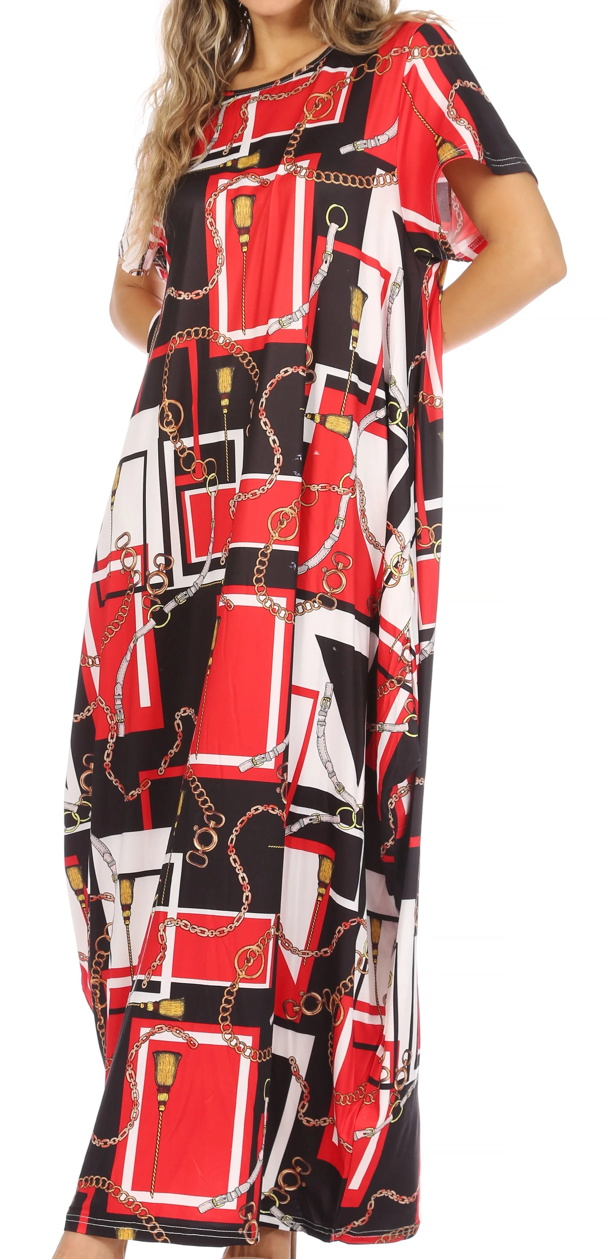 Sakkas Abeni Women's Short Sleeve Casual Print Long Maxi Cover-up Caftan Dress - Image 36