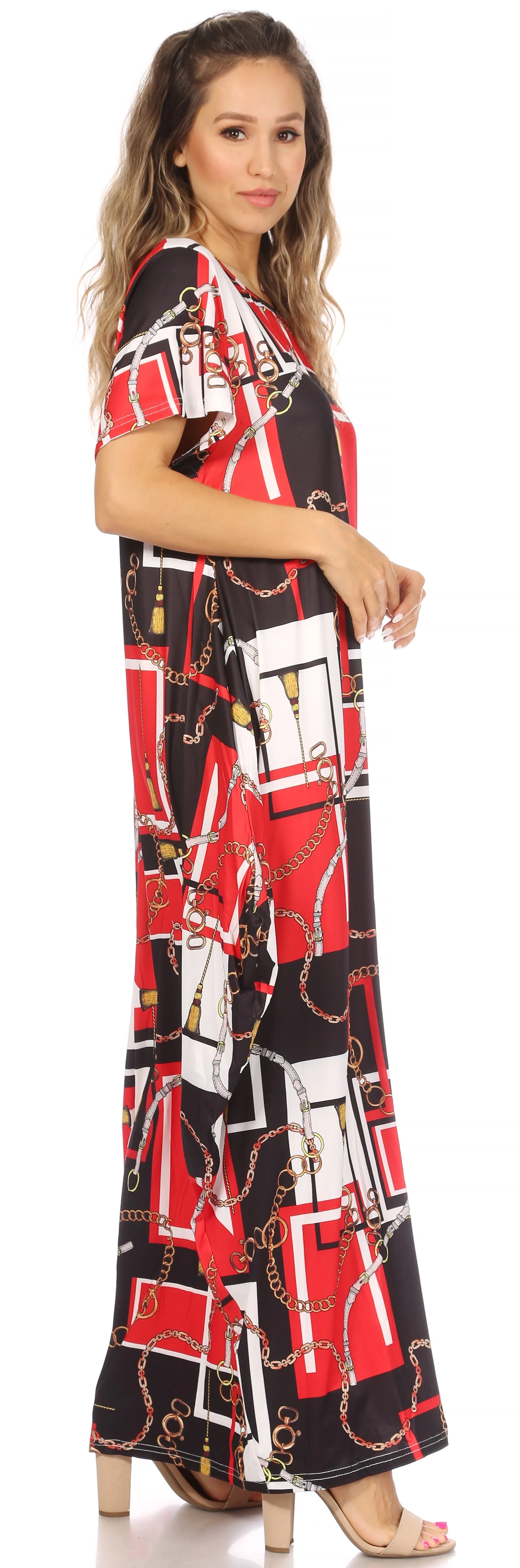 Sakkas Abeni Women's Short Sleeve Casual Print Long Maxi Cover-up Caftan Dress - Image 39