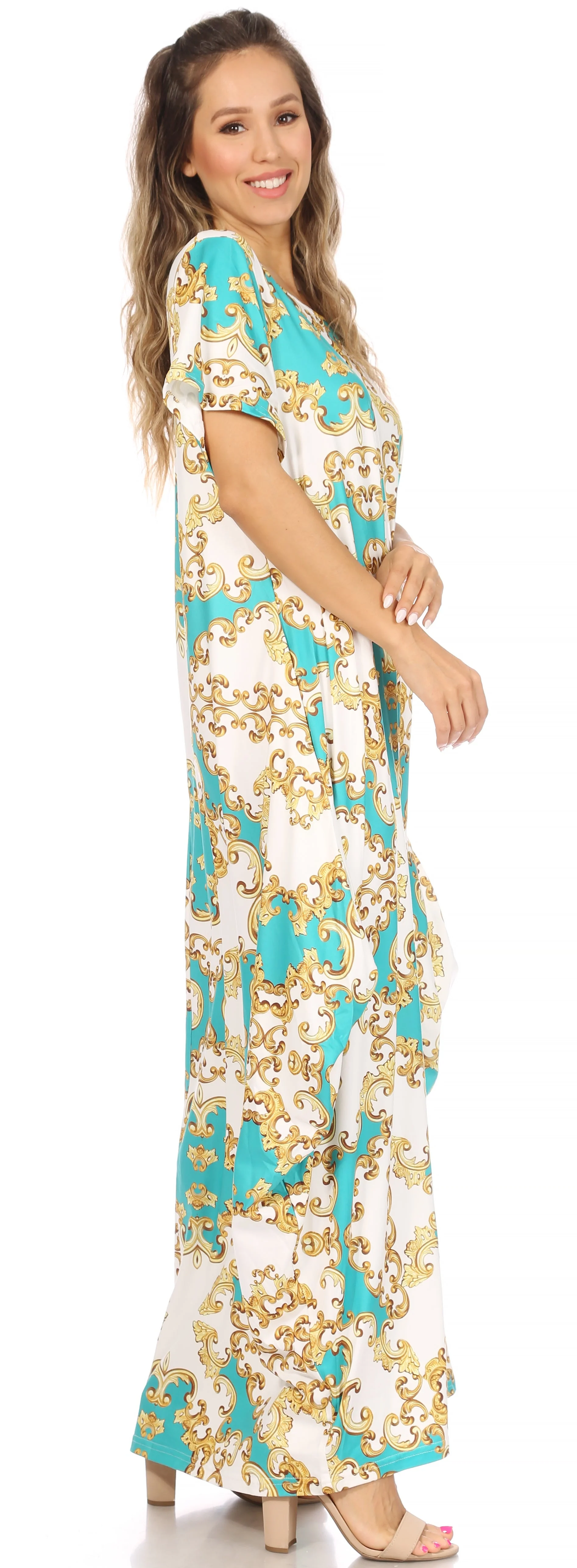 Sakkas Abeni Women's Short Sleeve Casual Print Long Maxi Cover-up Caftan Dress - Image 4