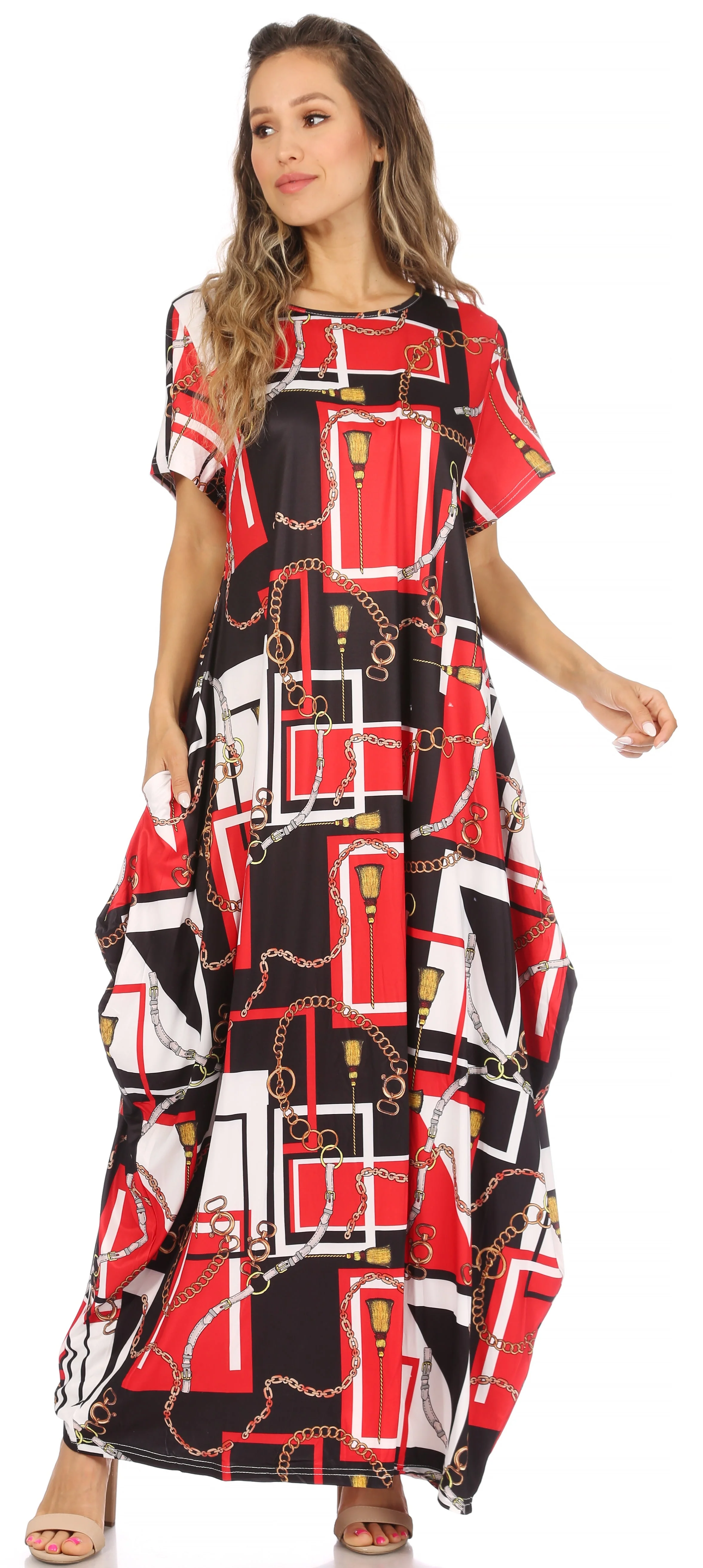 Sakkas Abeni Women's Short Sleeve Casual Print Long Maxi Cover-up Caftan Dress - Image 40