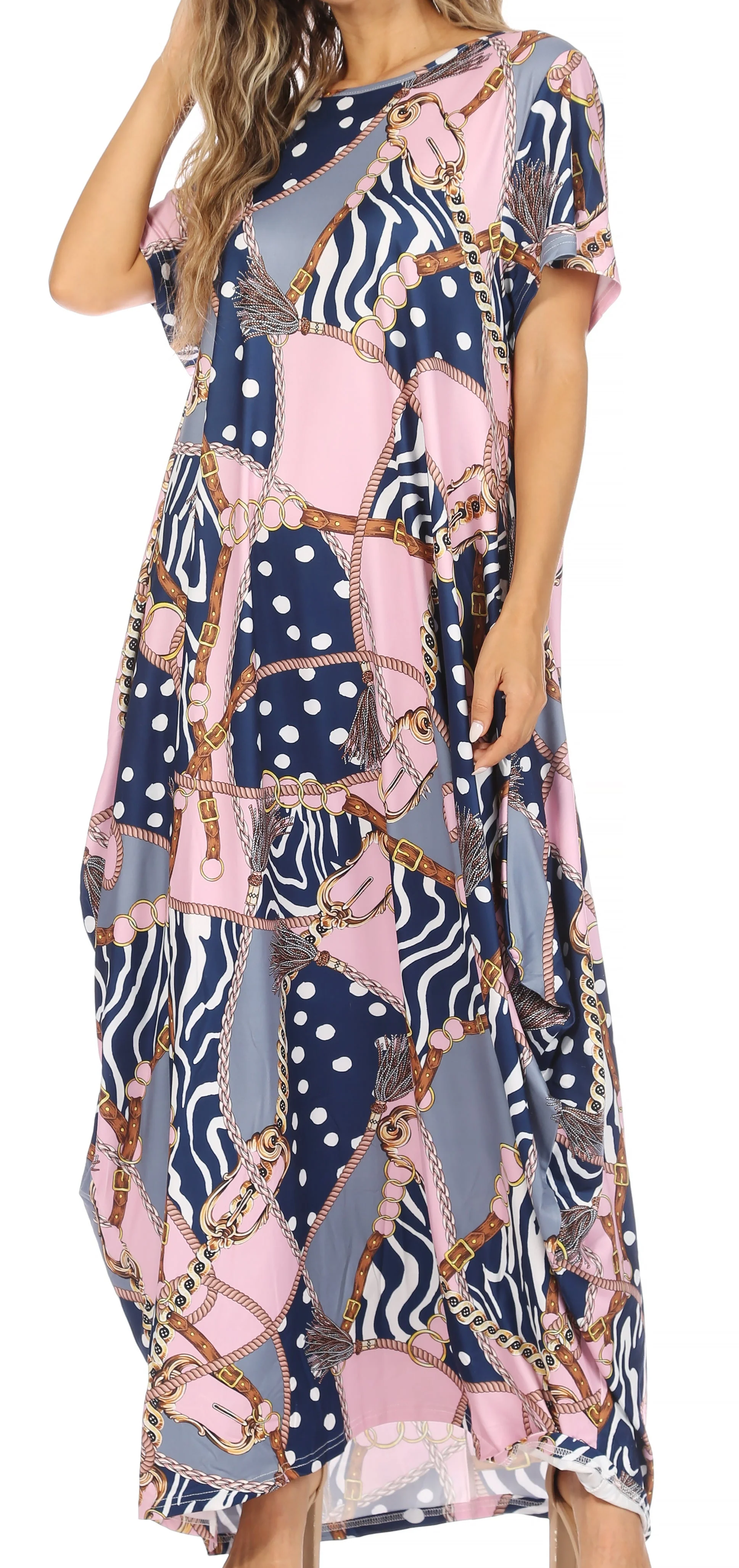Sakkas Abeni Women's Short Sleeve Casual Print Long Maxi Cover-up Caftan Dress - Image 41