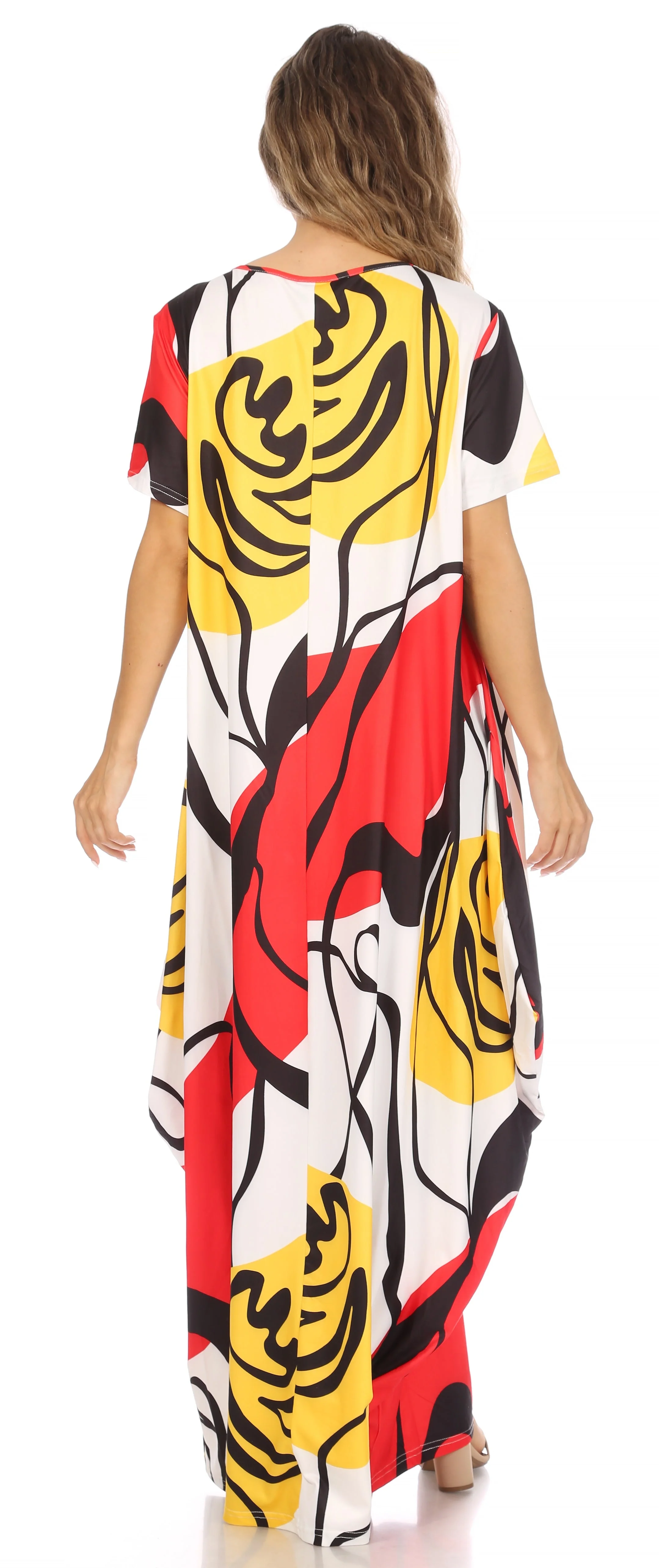 Sakkas Abeni Women's Short Sleeve Casual Print Long Maxi Cover-up Caftan Dress - Image 7